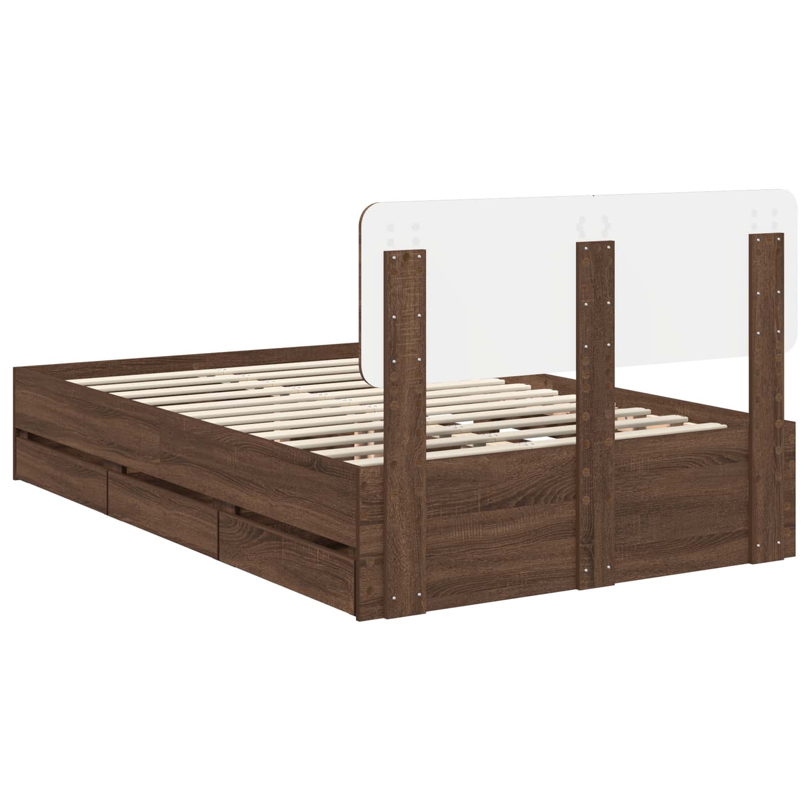 Bedframe met lade Bruine eik 135 x 190 cm Geconstrueerd hout is nu te koop bij PeponiXL, paradijselijk wonen!