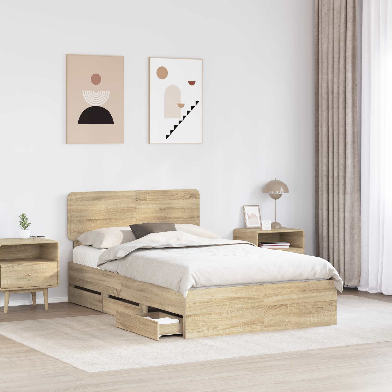 Bedframe met lade Sonoma Eiken 120 x 200 cm Geconstrueerd hout is nu te koop bij PeponiXL, paradijselijk wonen!