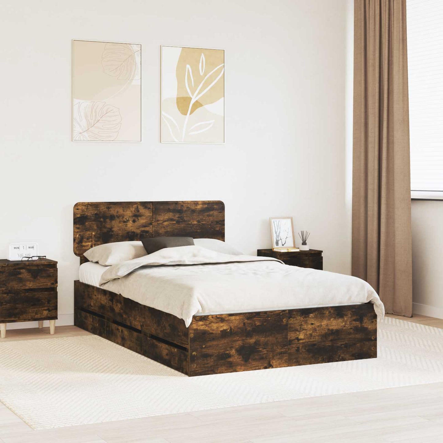 Bedframe met lade Gerookte Eik 120 x 190 cm Geconstrueerd hout is nu te koop bij PeponiXL, paradijselijk wonen!
