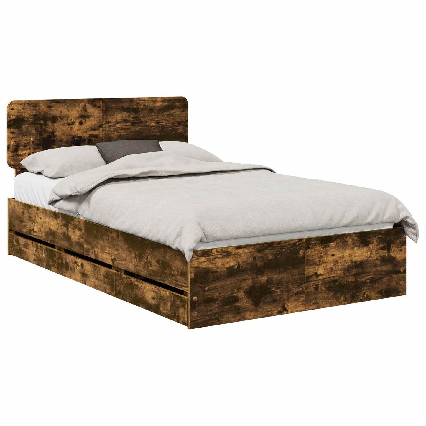 Bedframe met lade Gerookte Eik 120 x 190 cm Geconstrueerd hout is nu te koop bij PeponiXL, paradijselijk wonen!