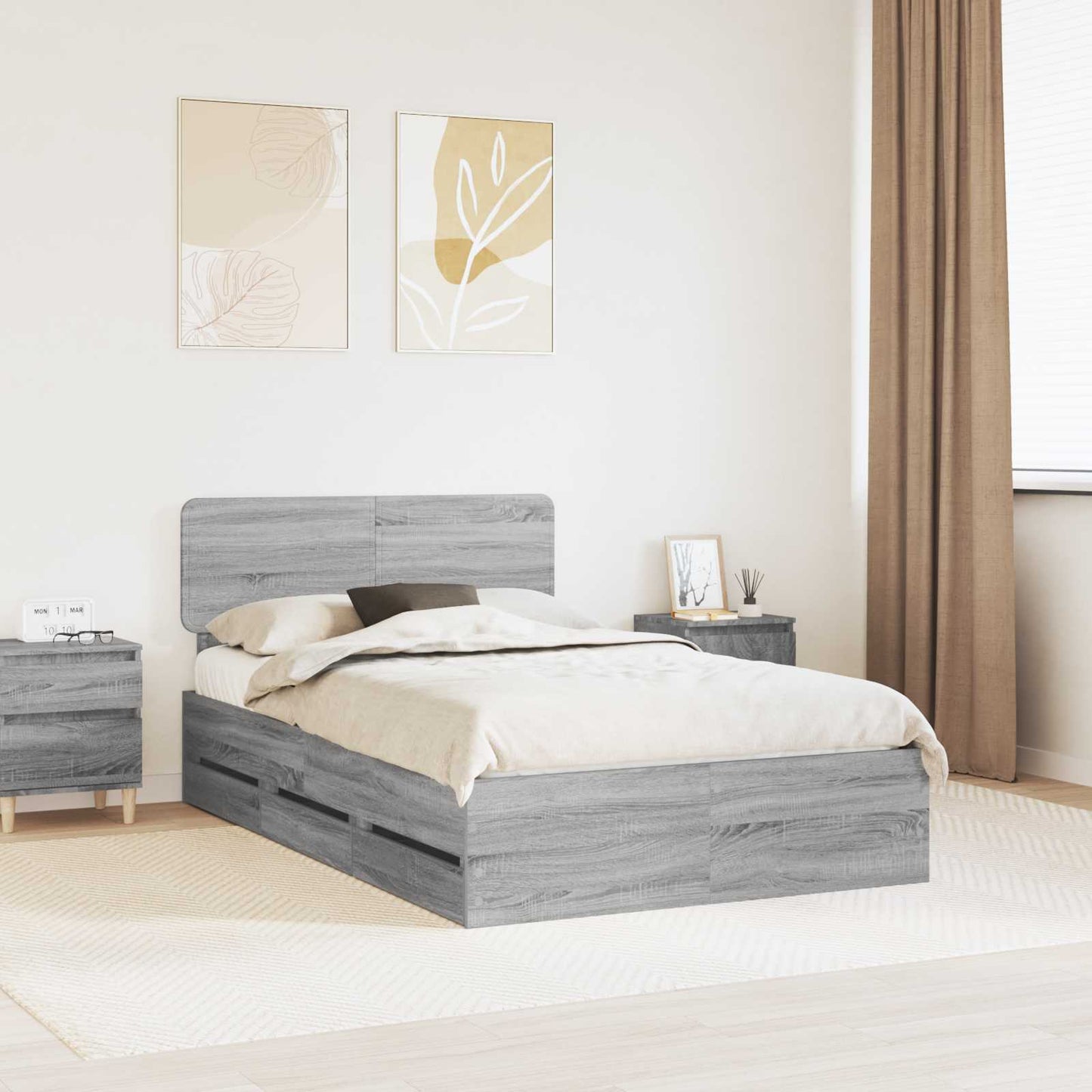 Bedframe met lade Grijze Sonoma 120 x 190 cm Geconstrueerd hout is nu te koop bij PeponiXL, paradijselijk wonen!