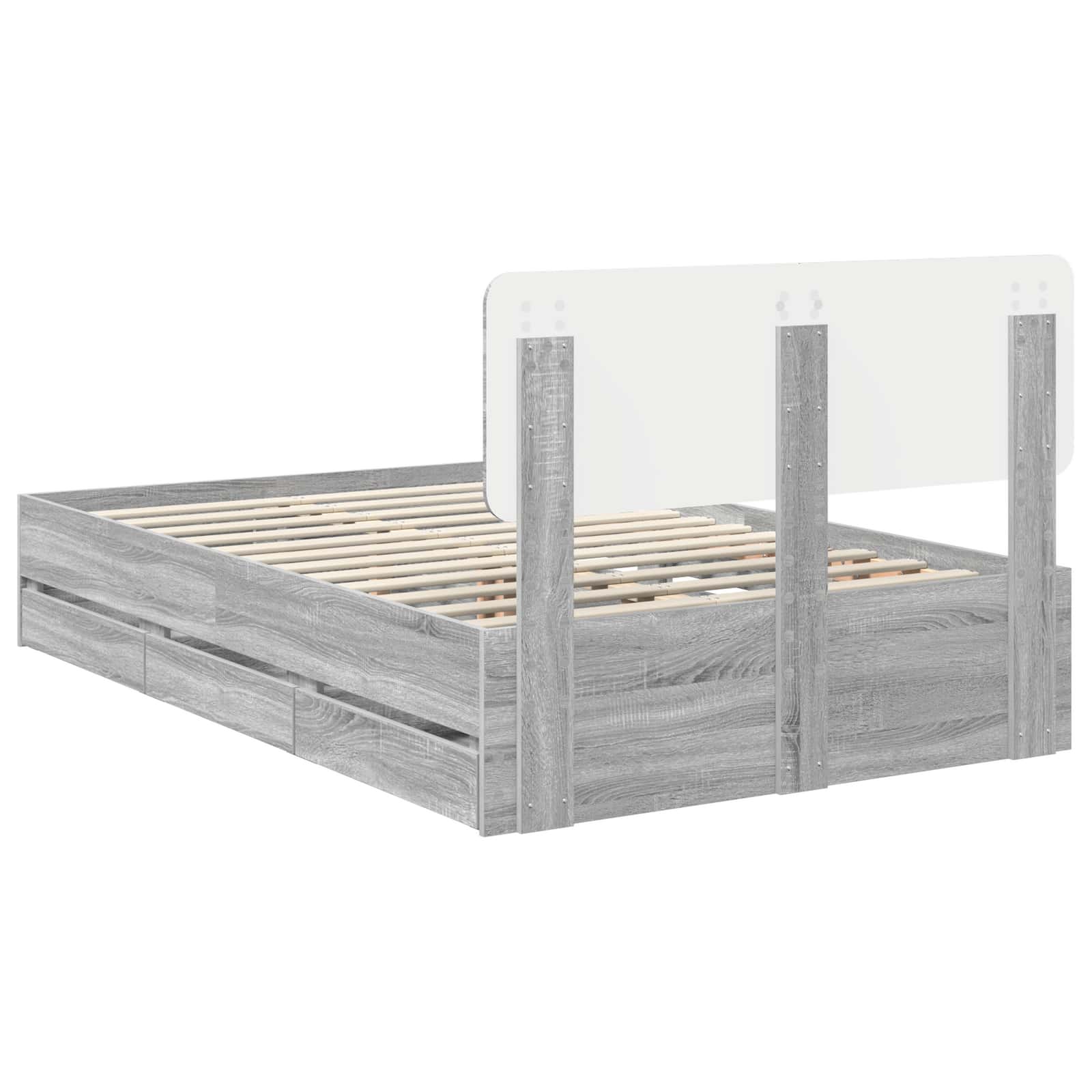 Bedframe met lade Grijze Sonoma 120 x 190 cm Geconstrueerd hout is nu te koop bij PeponiXL, paradijselijk wonen!
