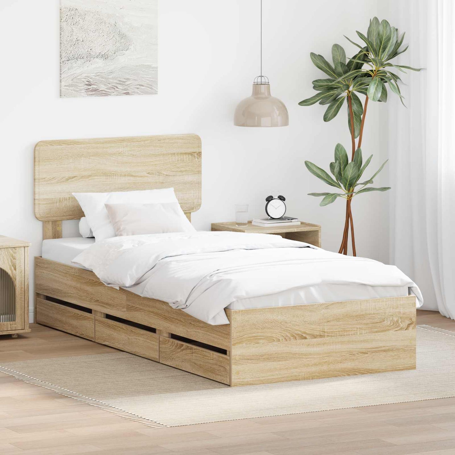 Bedframe met lade Sonoma Eiken 100 x 200 cm Geconstrueerd hout is nu te koop bij PeponiXL, paradijselijk wonen!