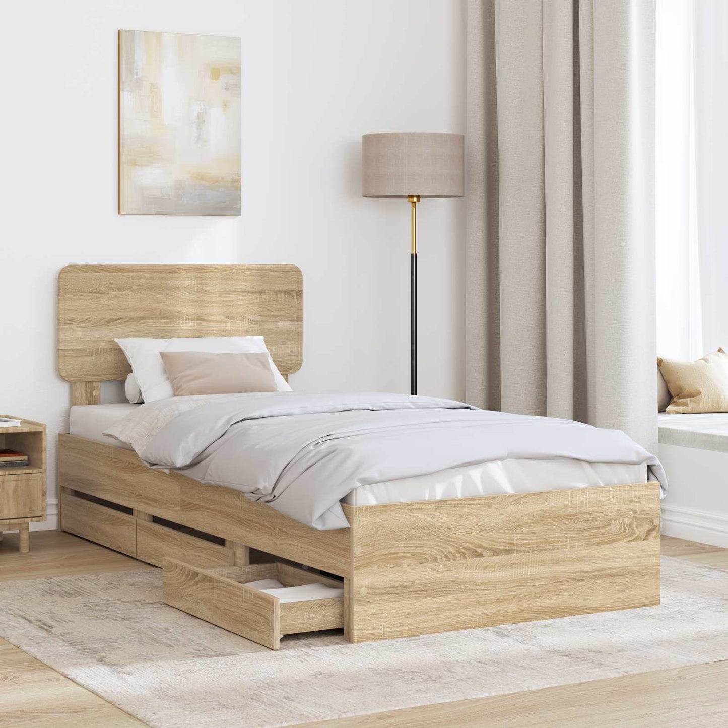 Bedframe met lade Sonoma Eiken 100 x 200 cm Geconstrueerd hout is nu te koop bij PeponiXL, paradijselijk wonen!
