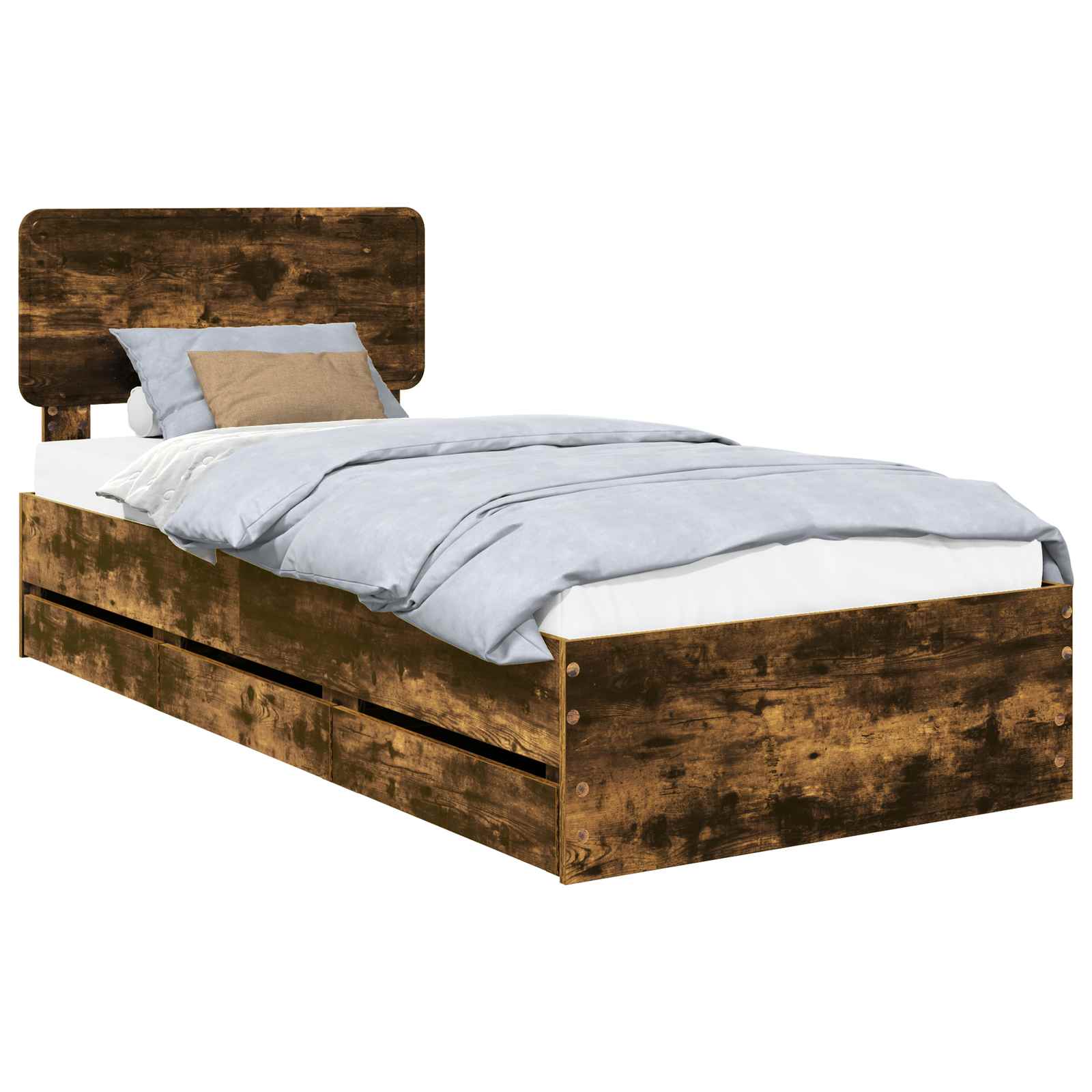 Bedframe met lade Gerookte Eik 100 x 200 cm Geconstrueerd hout is nu te koop bij PeponiXL, paradijselijk wonen!