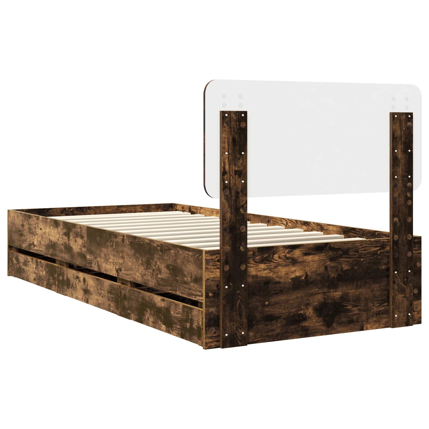 Bedframe met lade Gerookte Eik 100 x 200 cm Geconstrueerd hout is nu te koop bij PeponiXL, paradijselijk wonen!