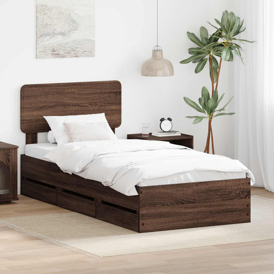 Bedframe met lade Bruine eik 100 x 200 cm Geconstrueerd hout is nu te koop bij PeponiXL, paradijselijk wonen!