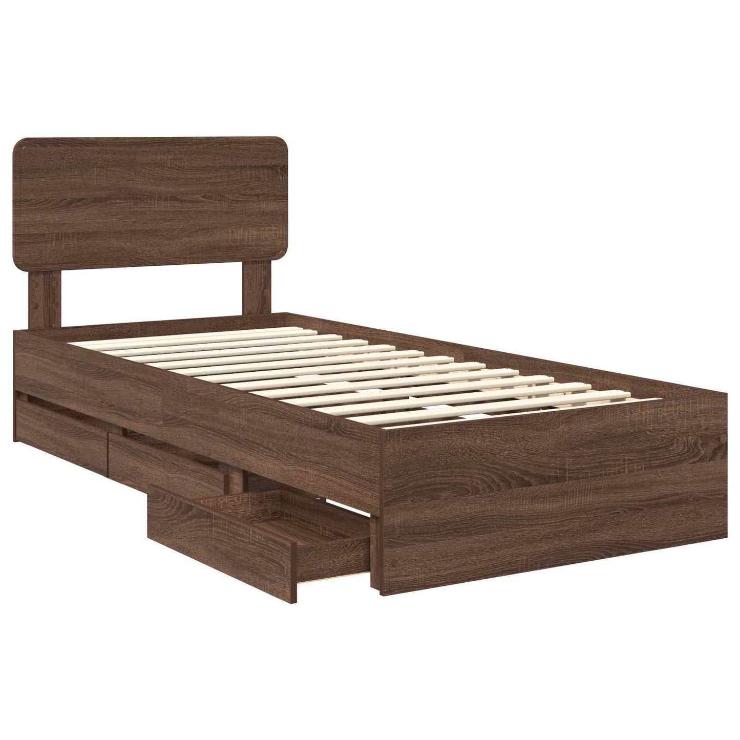 Bedframe met lade Bruine eik 100 x 200 cm Geconstrueerd hout is nu te koop bij PeponiXL, paradijselijk wonen!