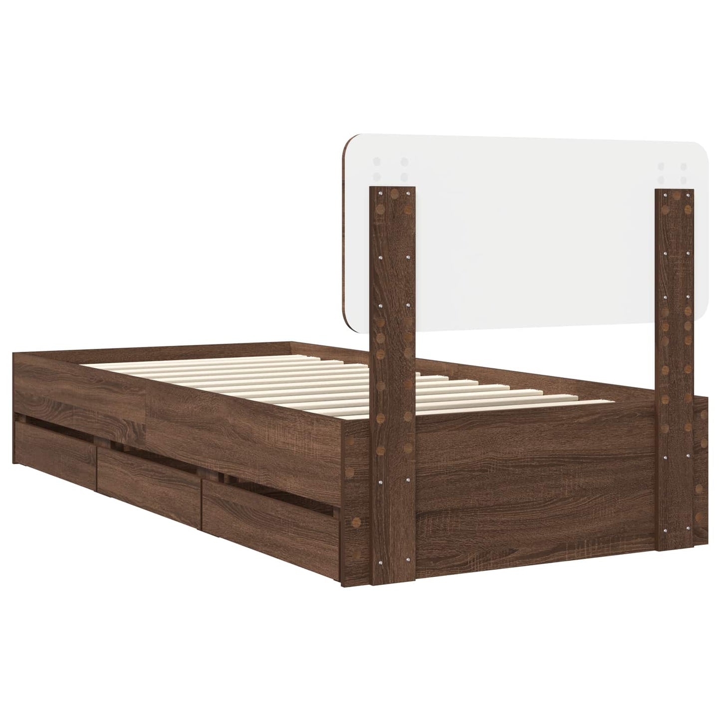 Bedframe met lade Bruine eik 100 x 200 cm Geconstrueerd hout is nu te koop bij PeponiXL, paradijselijk wonen!