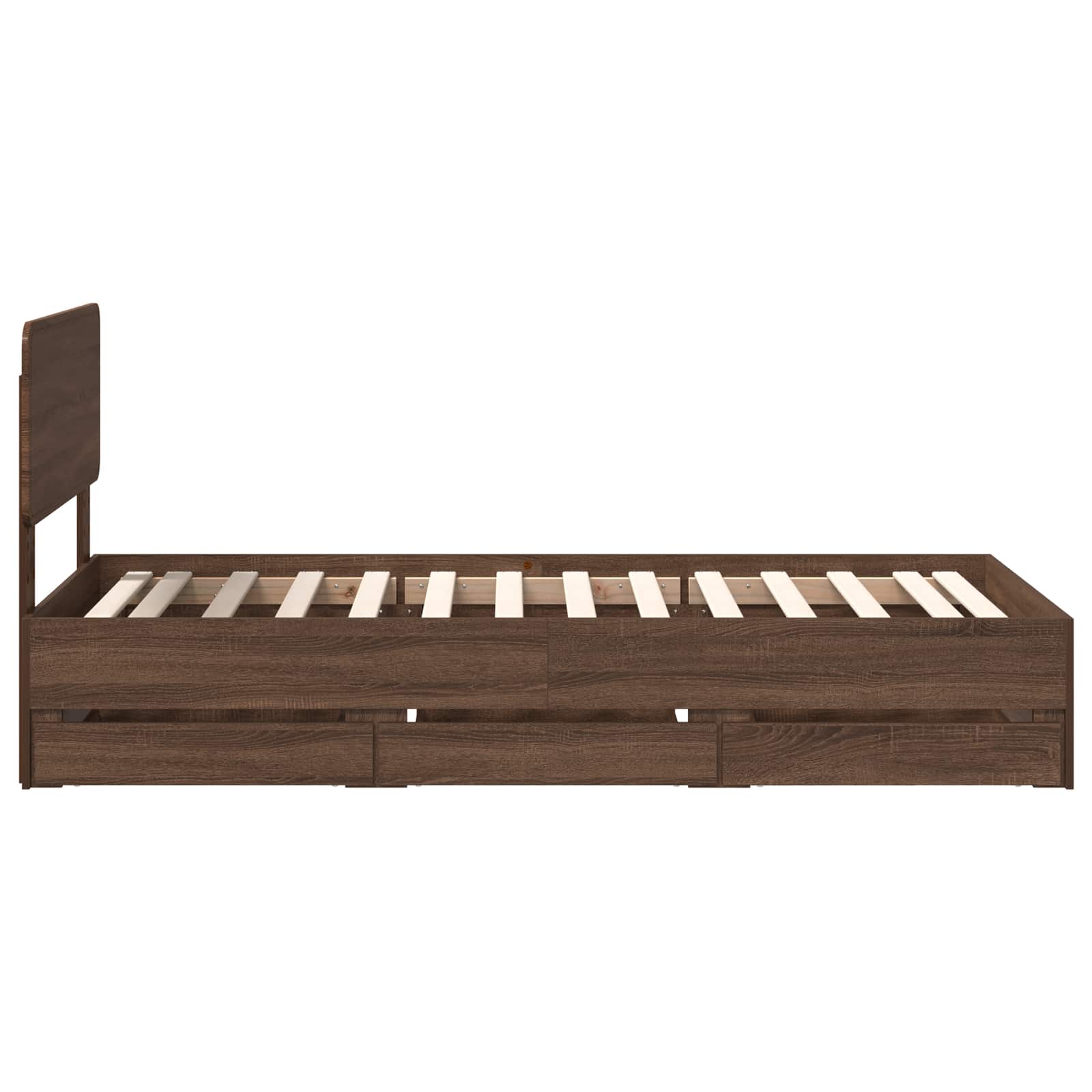 Bedframe met lade Bruine eik 100 x 200 cm Geconstrueerd hout is nu te koop bij PeponiXL, paradijselijk wonen!