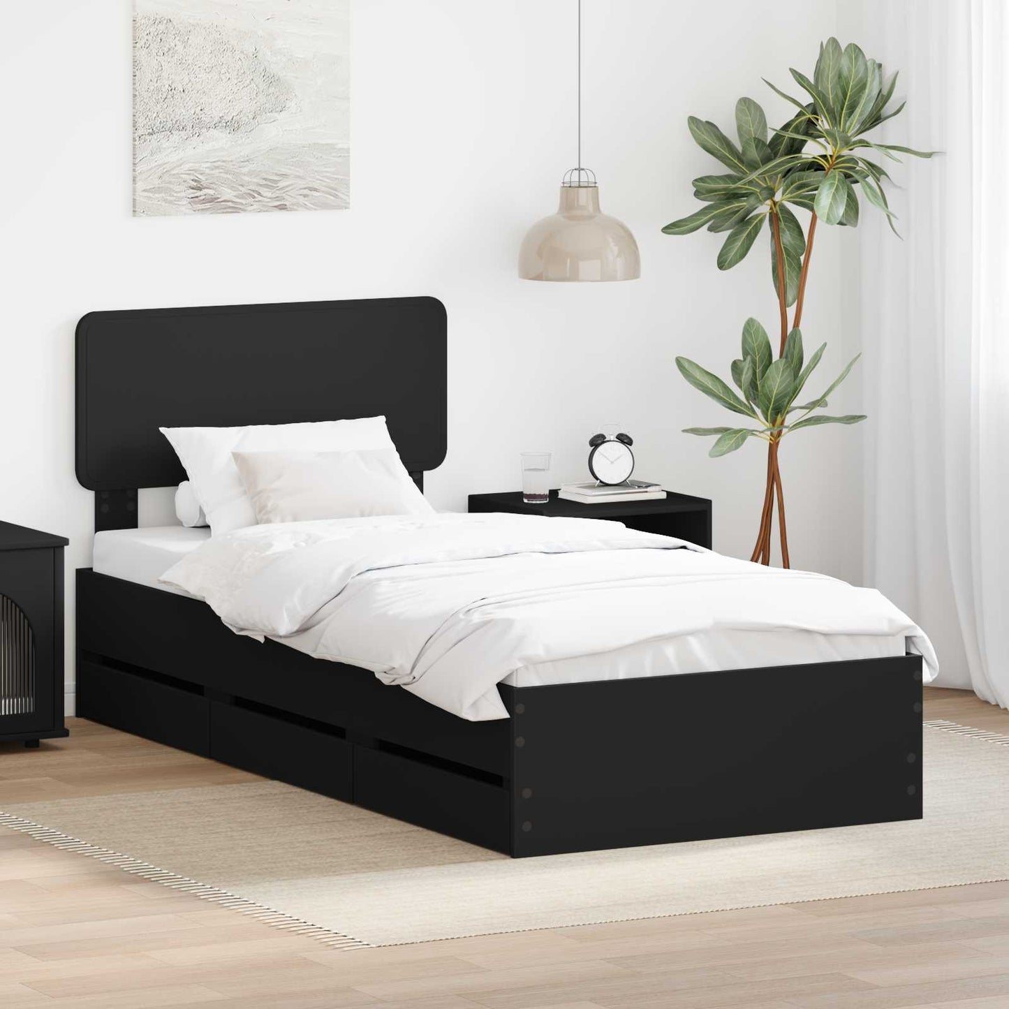 Bedframe met lade Zwart 90 x 200 cm Geconstrueerd hout is nu te koop bij PeponiXL, paradijselijk wonen!