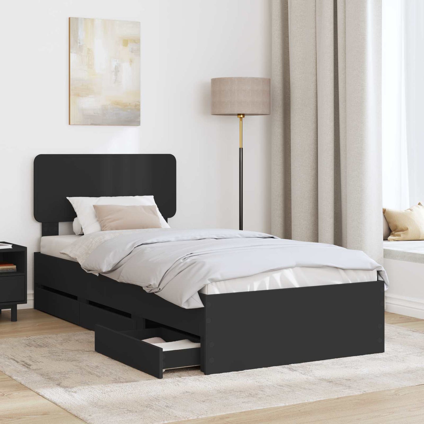Bedframe met lade Zwart 90 x 200 cm Geconstrueerd hout is nu te koop bij PeponiXL, paradijselijk wonen!
