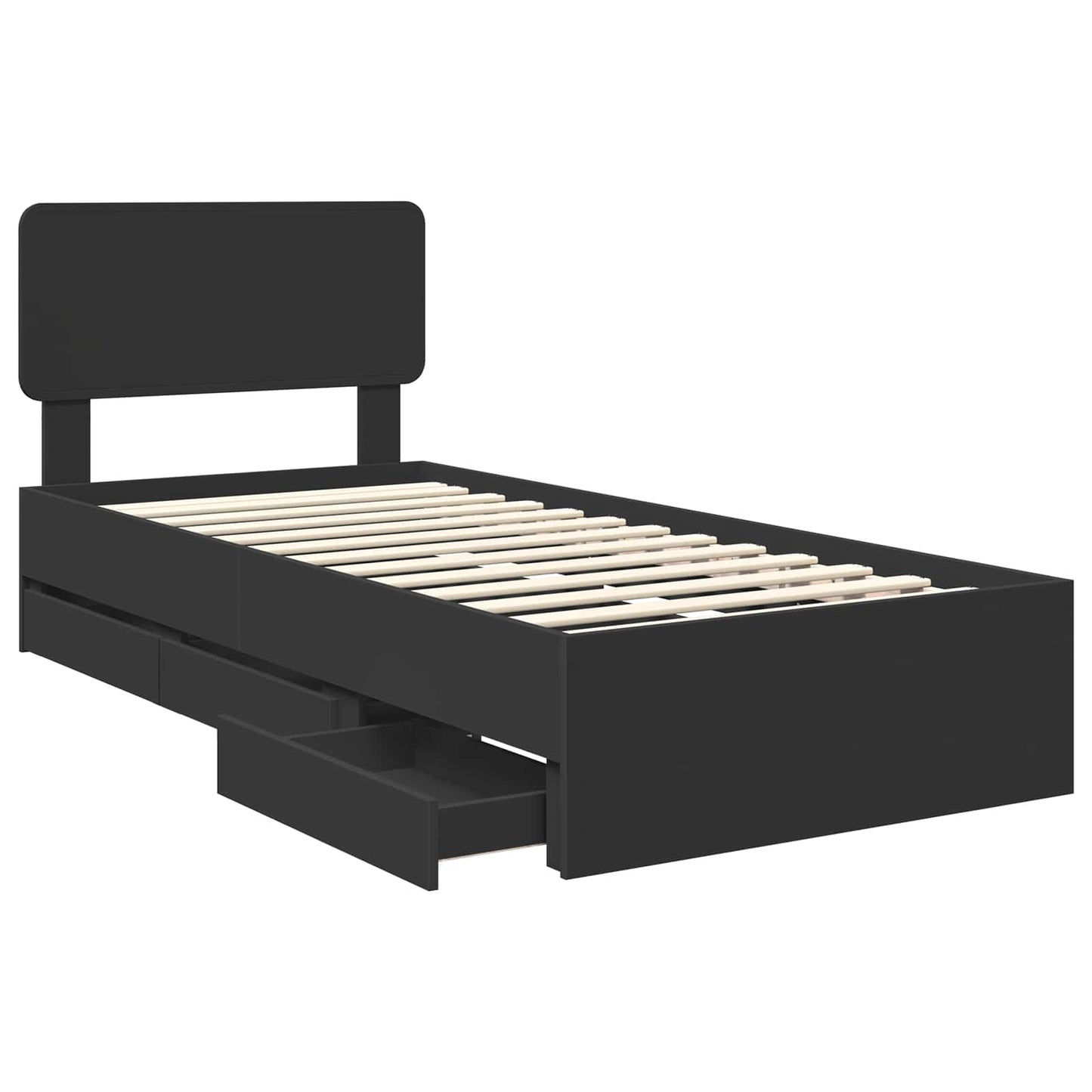 Bedframe met lade Zwart 90 x 200 cm Geconstrueerd hout is nu te koop bij PeponiXL, paradijselijk wonen!