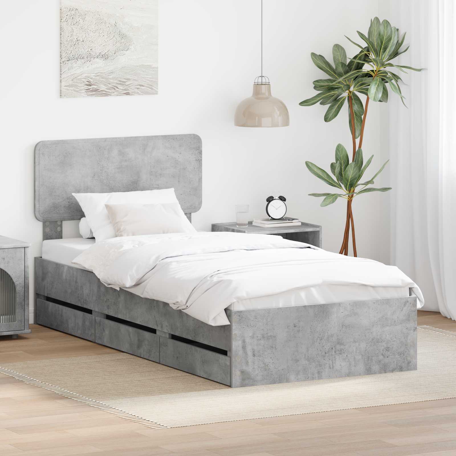 Bedframe met lade Beton Grijs 90 x 200 cm Geconstrueerd hout is nu te koop bij PeponiXL, paradijselijk wonen!