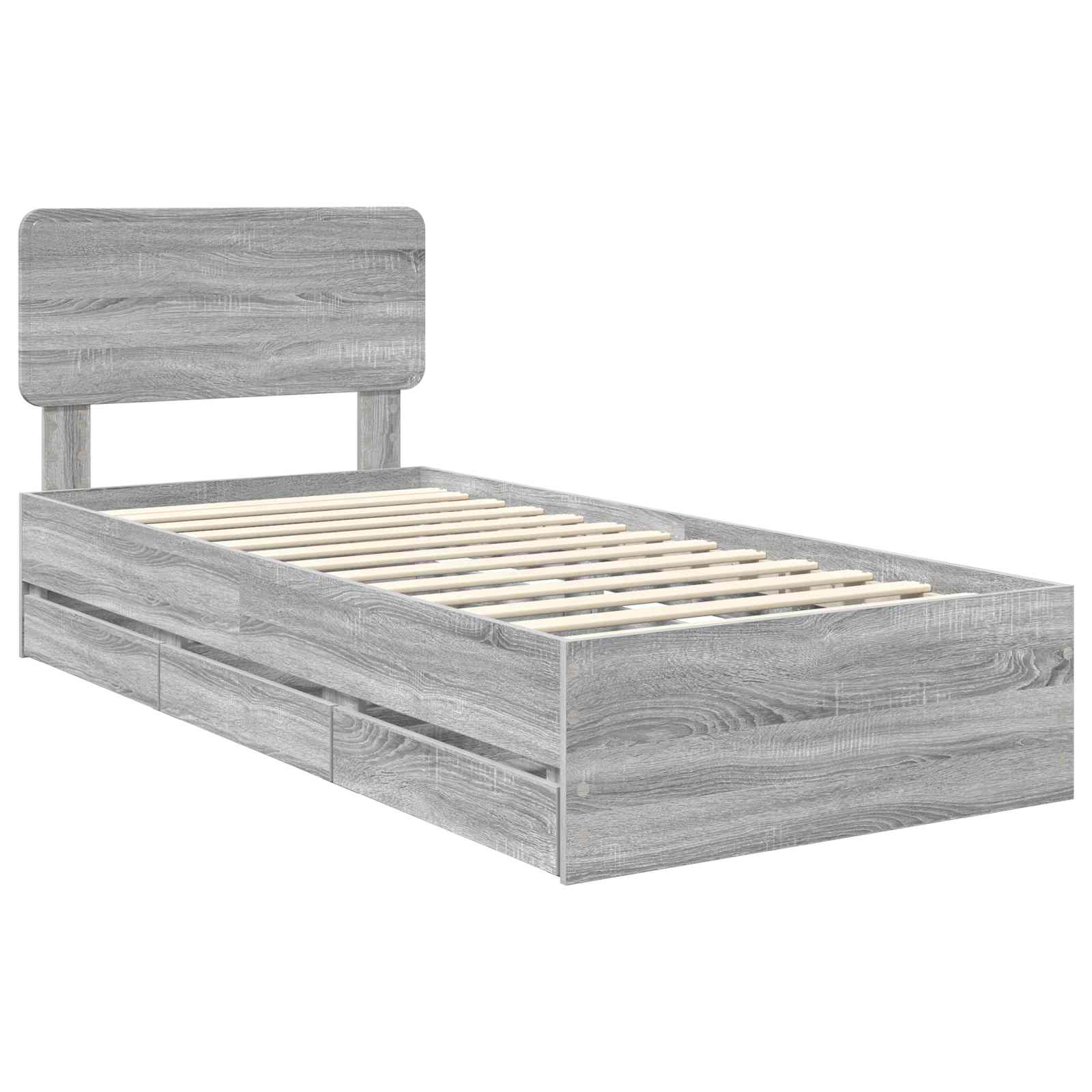 Bedframe met lade Grijze Sonoma 90 x 200 cm Geconstrueerd hout is nu te koop bij PeponiXL, paradijselijk wonen!