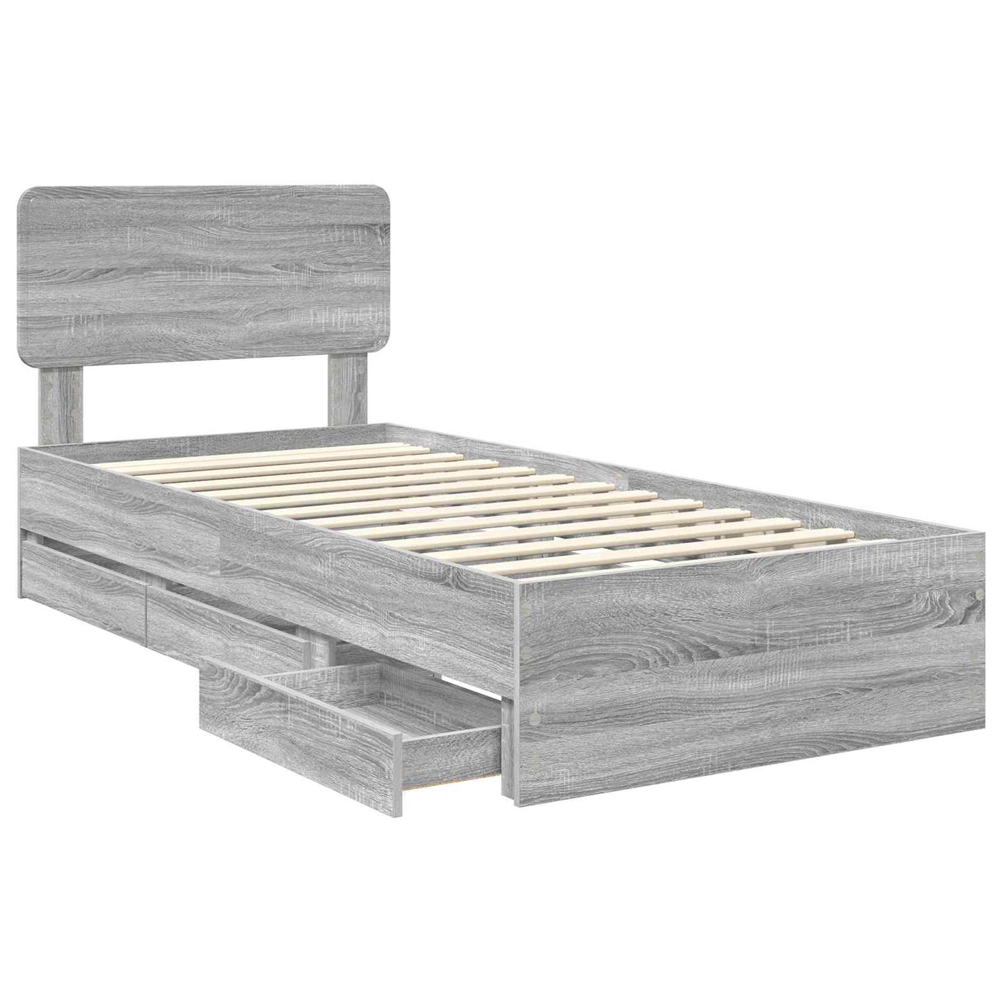 Bedframe met lade Grijze Sonoma 90 x 200 cm Geconstrueerd hout is nu te koop bij PeponiXL, paradijselijk wonen!