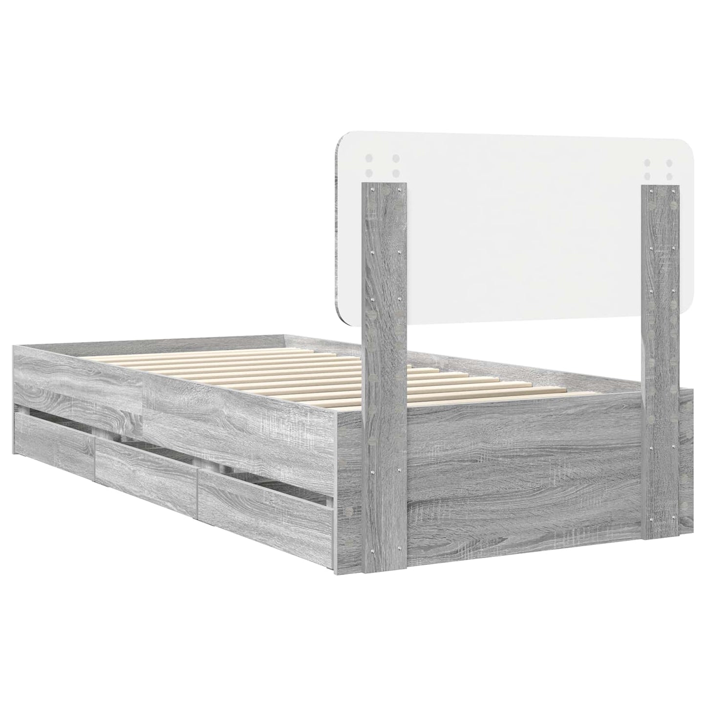 Bedframe met lade Grijze Sonoma 90 x 200 cm Geconstrueerd hout is nu te koop bij PeponiXL, paradijselijk wonen!