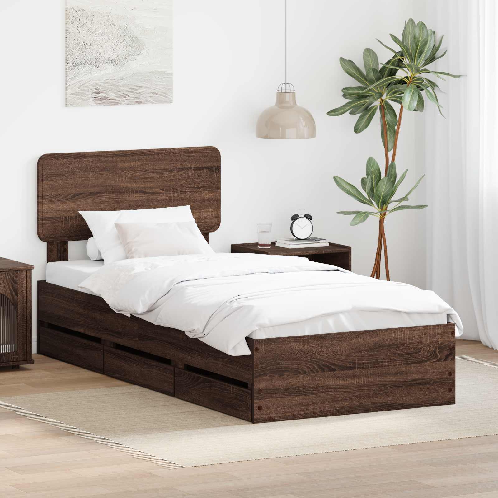 Bedframe met lade Bruine eik 90 x 200 cm Geconstrueerd hout is nu te koop bij PeponiXL, paradijselijk wonen!