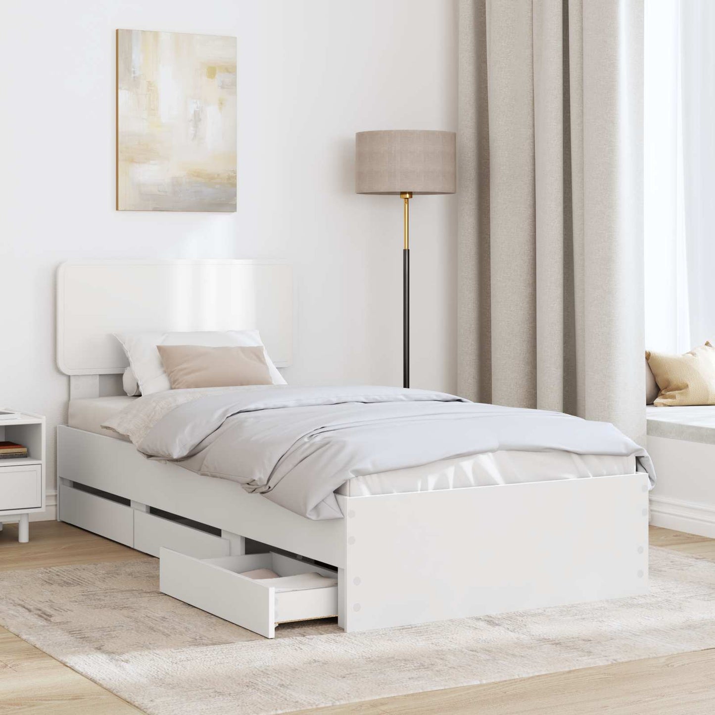 Bedframe met lade met opslag Wit 90 x 190 cm Geconstrueerd hout is nu te koop bij PeponiXL, paradijselijk wonen!