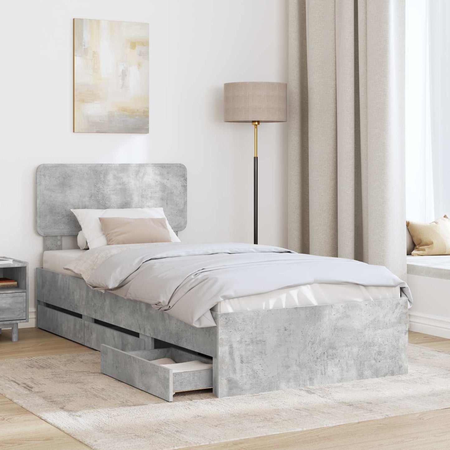 Bedframe met lade Beton Grijs 90 x 190 cm Geconstrueerd hout is nu te koop bij PeponiXL, paradijselijk wonen!