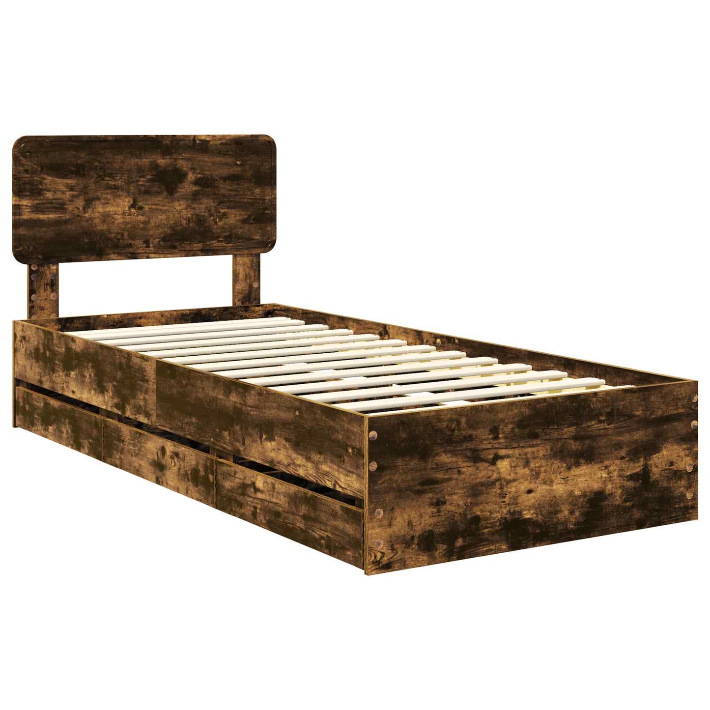 Bedframe met lade Gerookte Eik 90 x 190 cm Geconstrueerd hout is nu te koop bij PeponiXL, paradijselijk wonen!