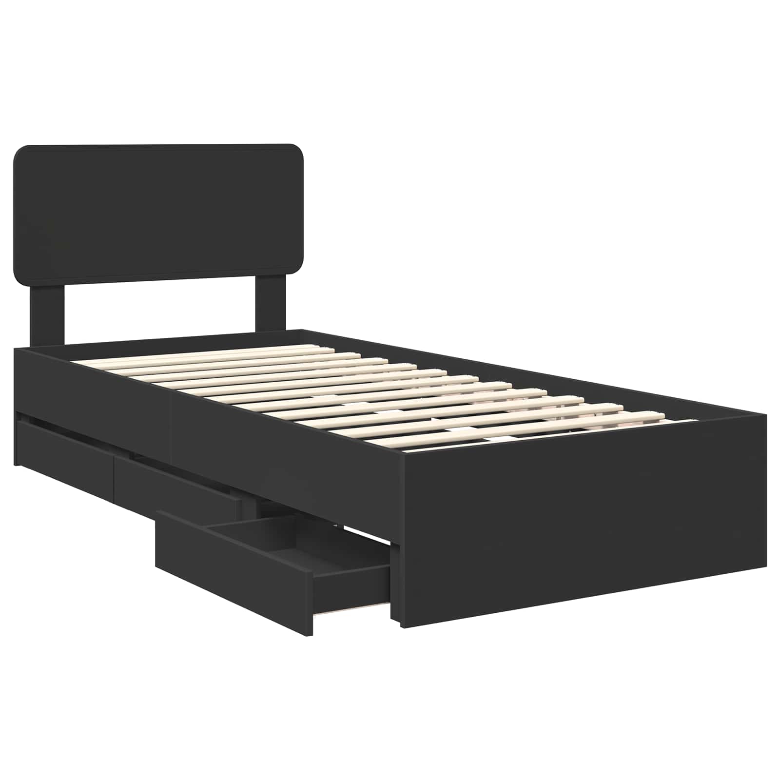 Bedframe met lade Zwart 75 x 190 cm Geconstrueerd hout is nu te koop bij PeponiXL, paradijselijk wonen!
