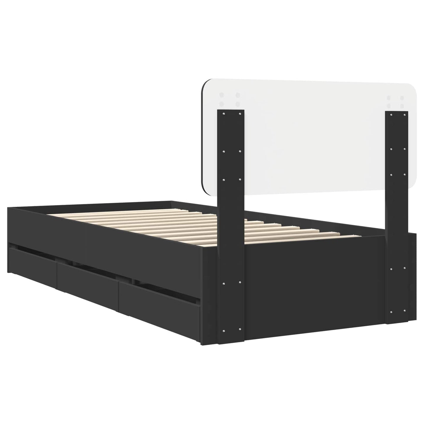 Bedframe met lade Zwart 75 x 190 cm Geconstrueerd hout is nu te koop bij PeponiXL, paradijselijk wonen!