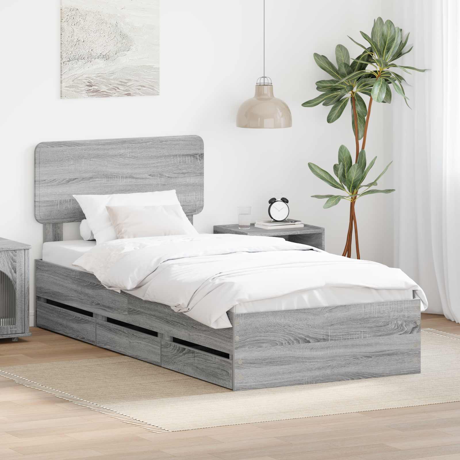 Bedframe met lade Grijze Sonoma 75 x 190 cm Geconstrueerd hout is nu te koop bij PeponiXL, paradijselijk wonen!