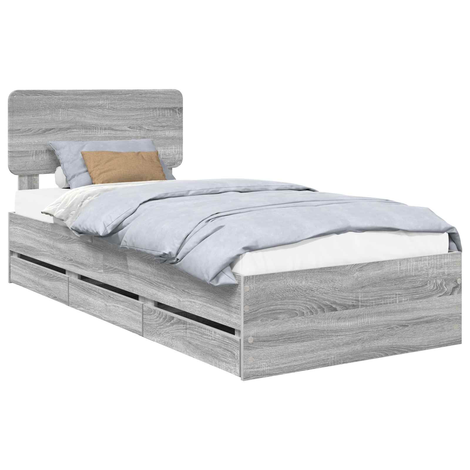 Bedframe met lade Grijze Sonoma 75 x 190 cm Geconstrueerd hout is nu te koop bij PeponiXL, paradijselijk wonen!
