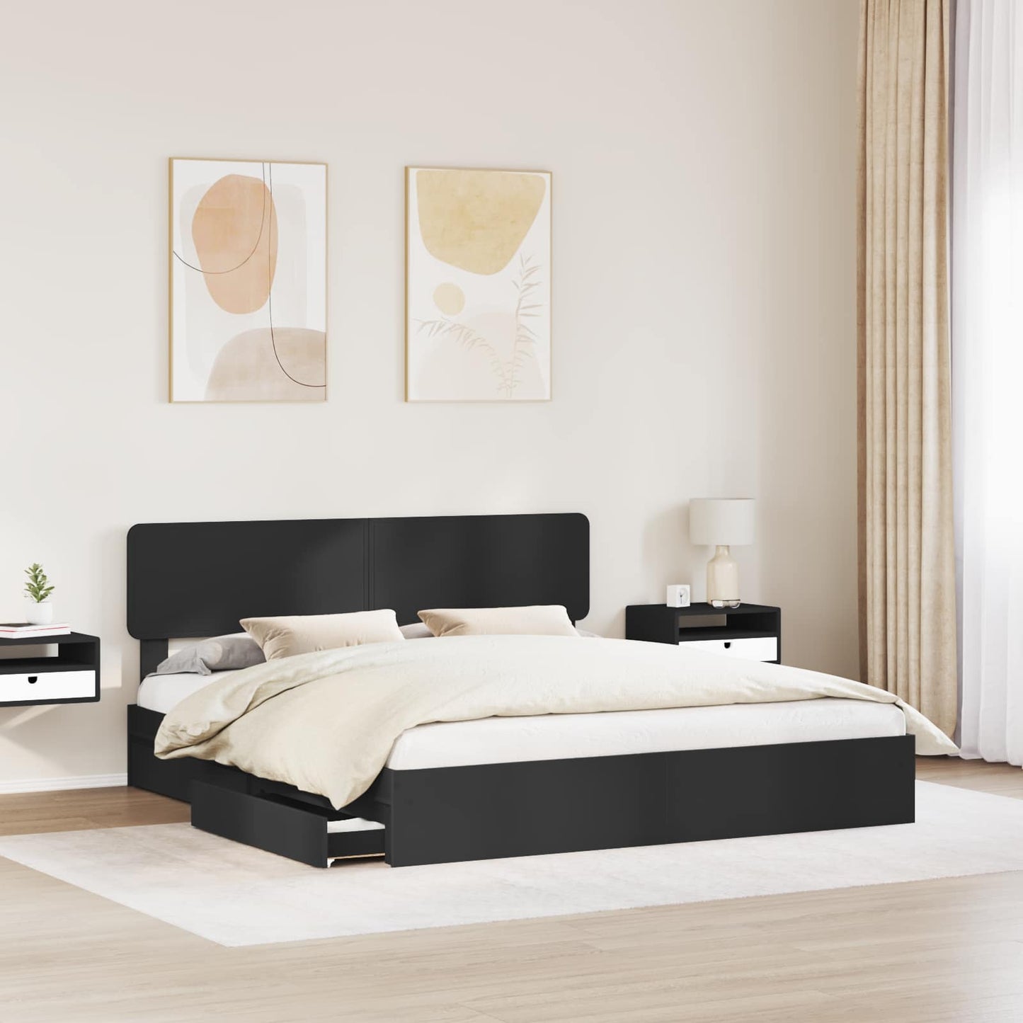 Opslag bed met hoofdeinde Zwart 200 x 200 cm Bewerkt hout is nu te koop bij PeponiXL, paradijselijk wonen!