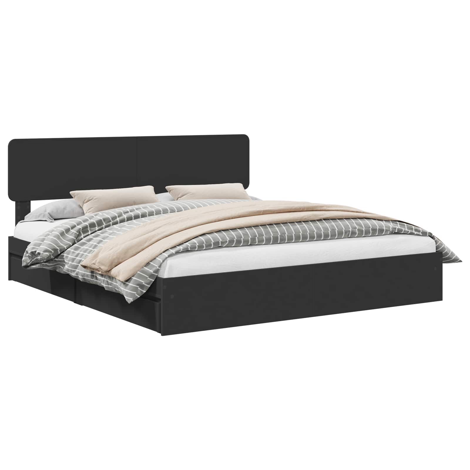 Opslag bed met hoofdeinde Zwart 200 x 200 cm Bewerkt hout is nu te koop bij PeponiXL, paradijselijk wonen!