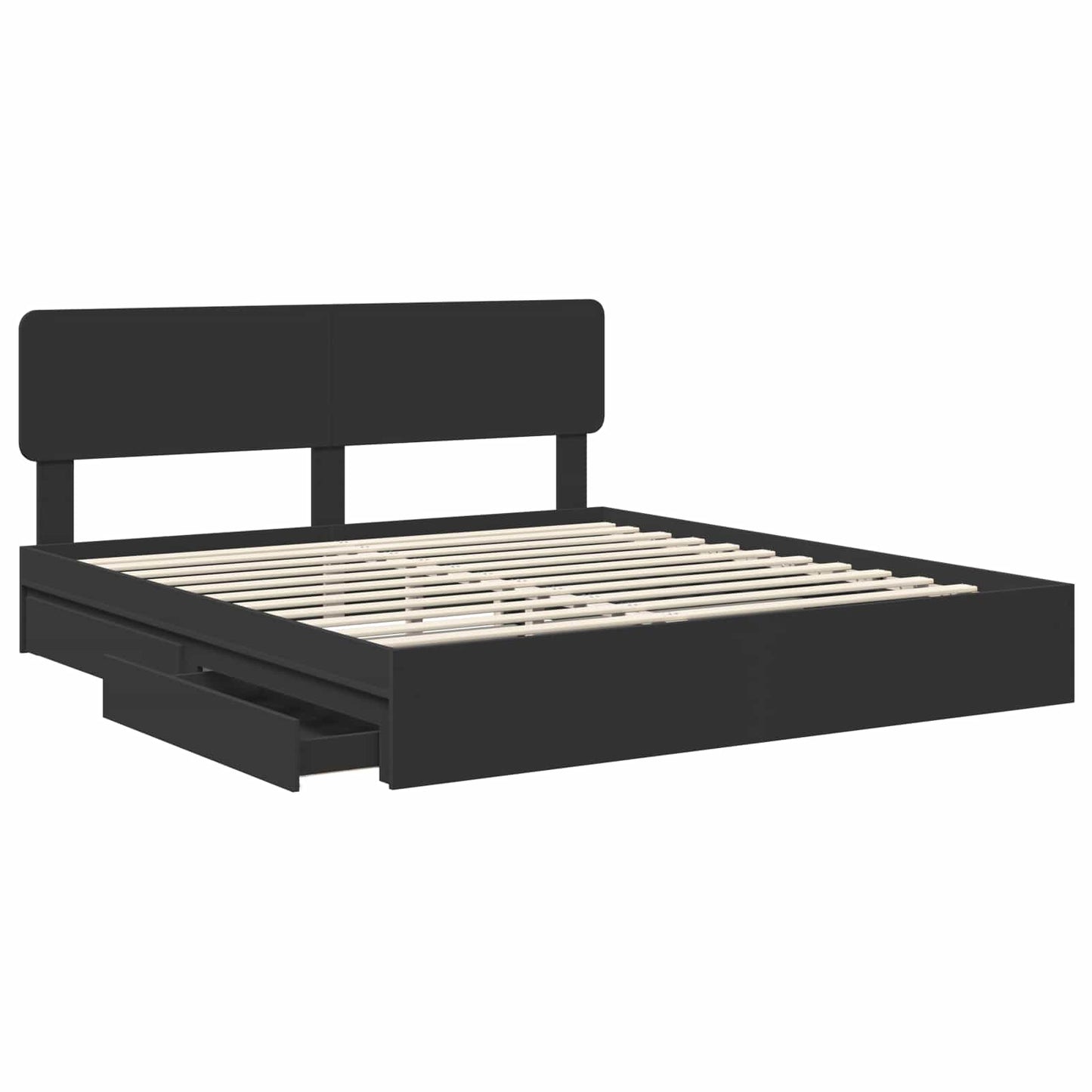 Opslag bed met hoofdeinde Zwart 200 x 200 cm Bewerkt hout is nu te koop bij PeponiXL, paradijselijk wonen!