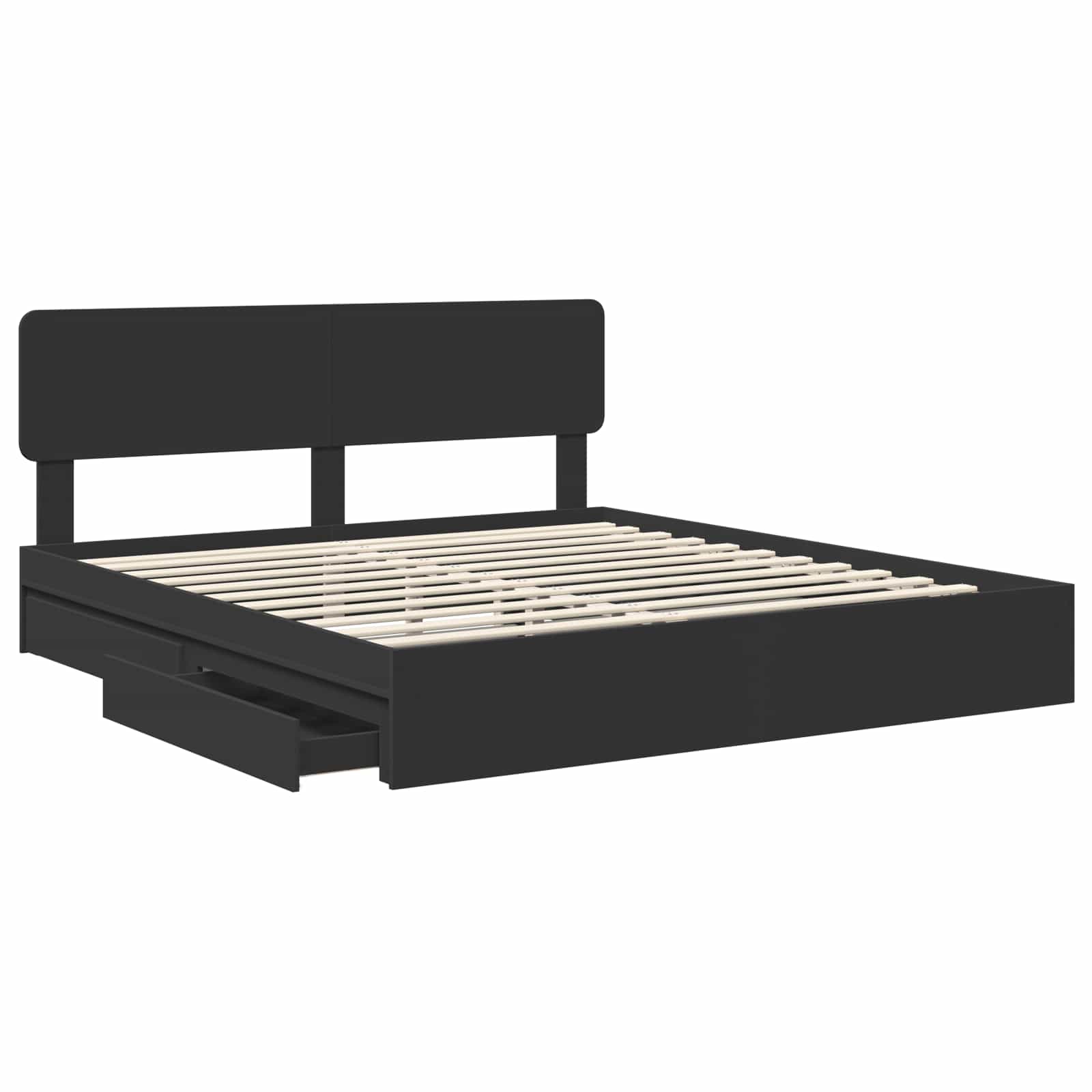 Opslag bed met hoofdeinde Zwart 200 x 200 cm Bewerkt hout is nu te koop bij PeponiXL, paradijselijk wonen!