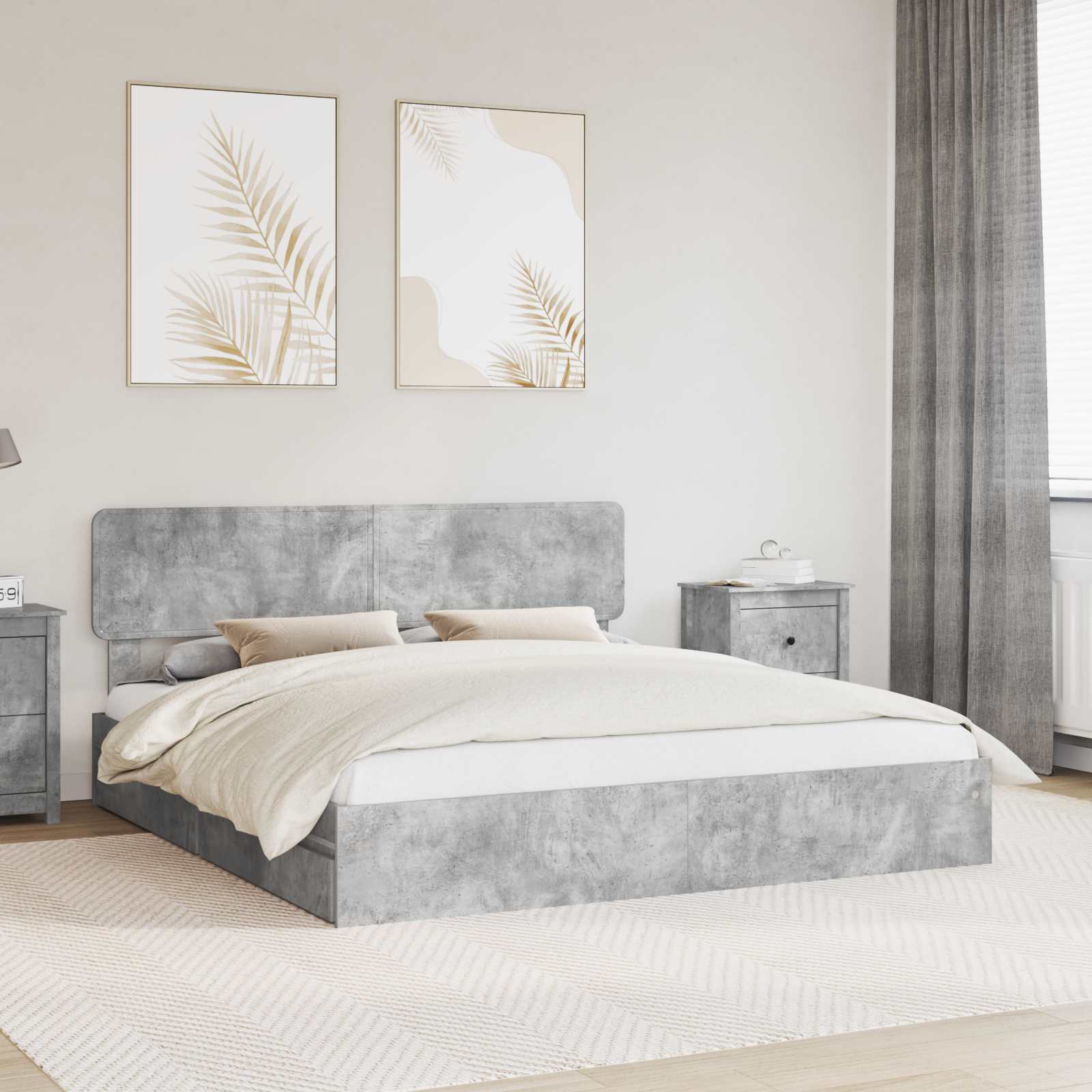 Opslag bed met hoofdeinde Beton Grijs 200 x 200 cm Bewerkt hout is nu te koop bij PeponiXL, paradijselijk wonen!