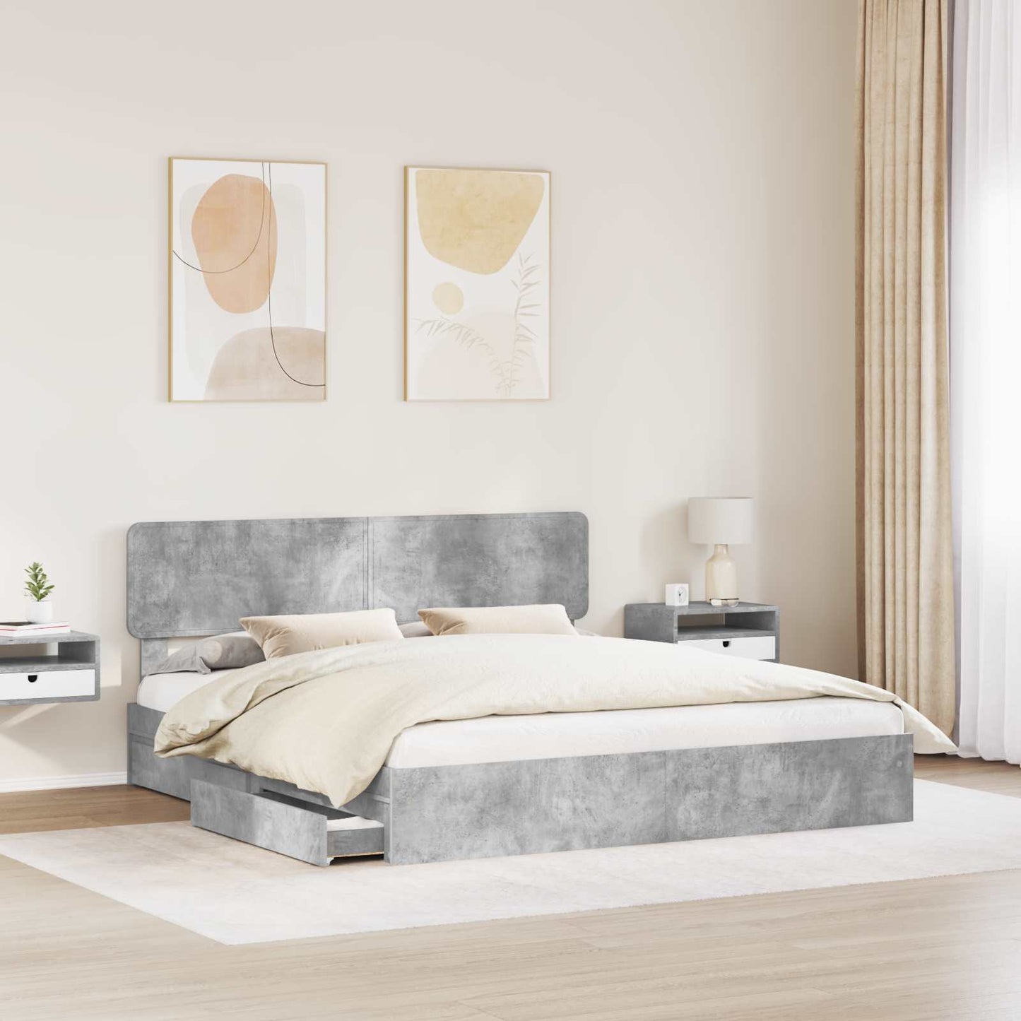 Opslag bed met hoofdeinde Beton Grijs 200 x 200 cm Bewerkt hout is nu te koop bij PeponiXL, paradijselijk wonen!