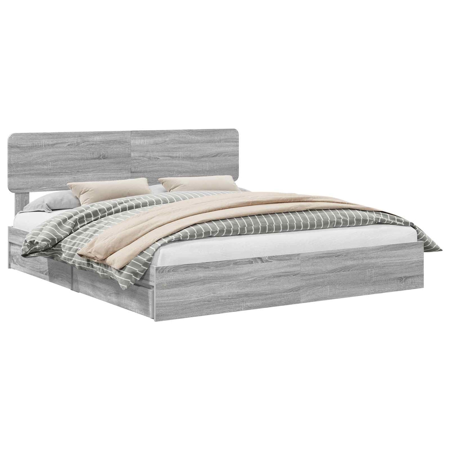 Opslag bed met lade Grijs Sonoma 200 x 200 cm Bewerkt hout is nu te koop bij PeponiXL, paradijselijk wonen!