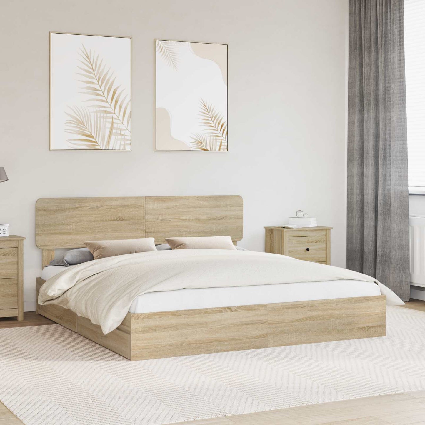 Opslag bed met lade Sonoma Eiken 180 x 200 cm Bewerkt hout is nu te koop bij PeponiXL, paradijselijk wonen!