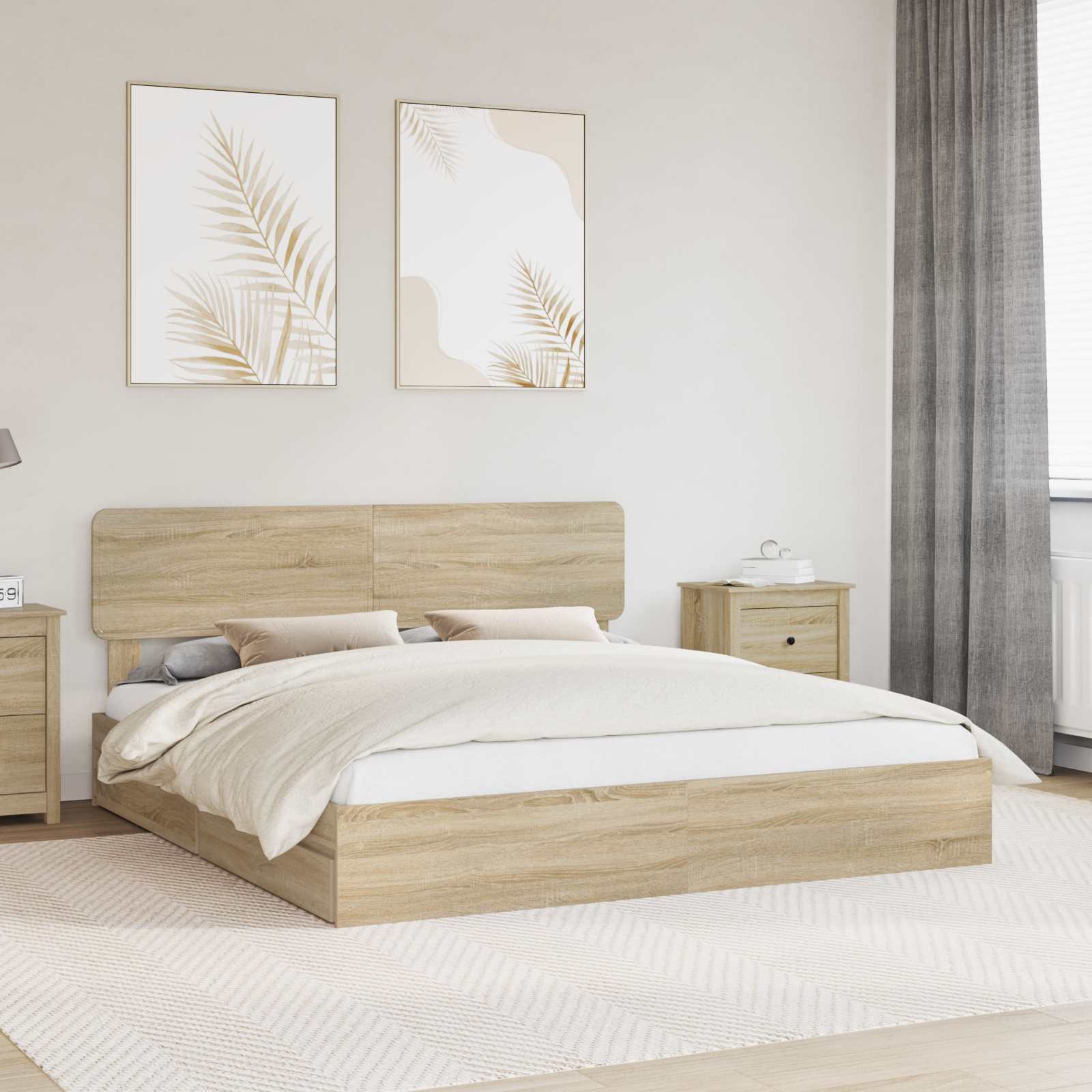 Opslag bed met lade Sonoma Eiken 180 x 200 cm Bewerkt hout is nu te koop bij PeponiXL, paradijselijk wonen!