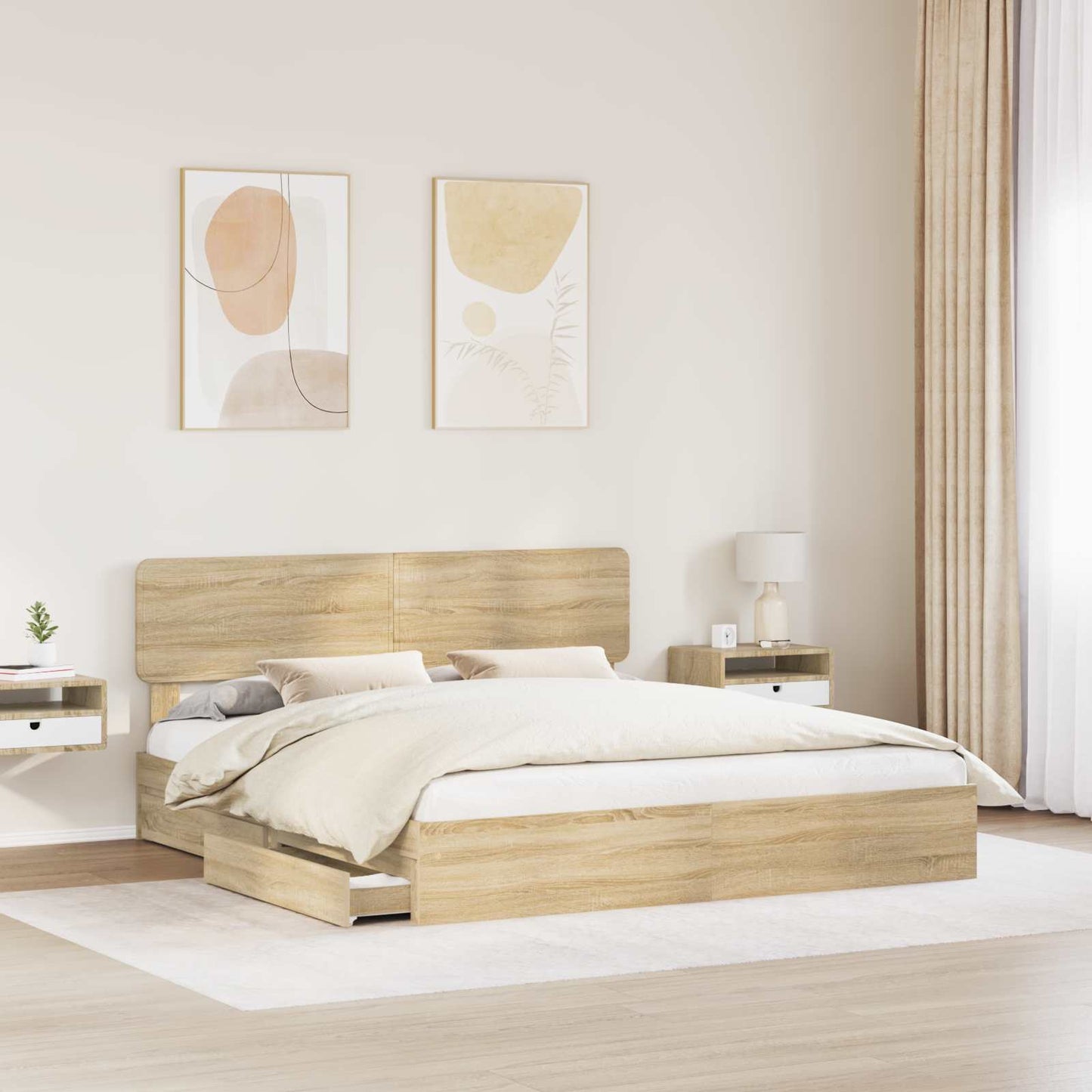 Opslag bed met lade Sonoma Eiken 180 x 200 cm Bewerkt hout is nu te koop bij PeponiXL, paradijselijk wonen!