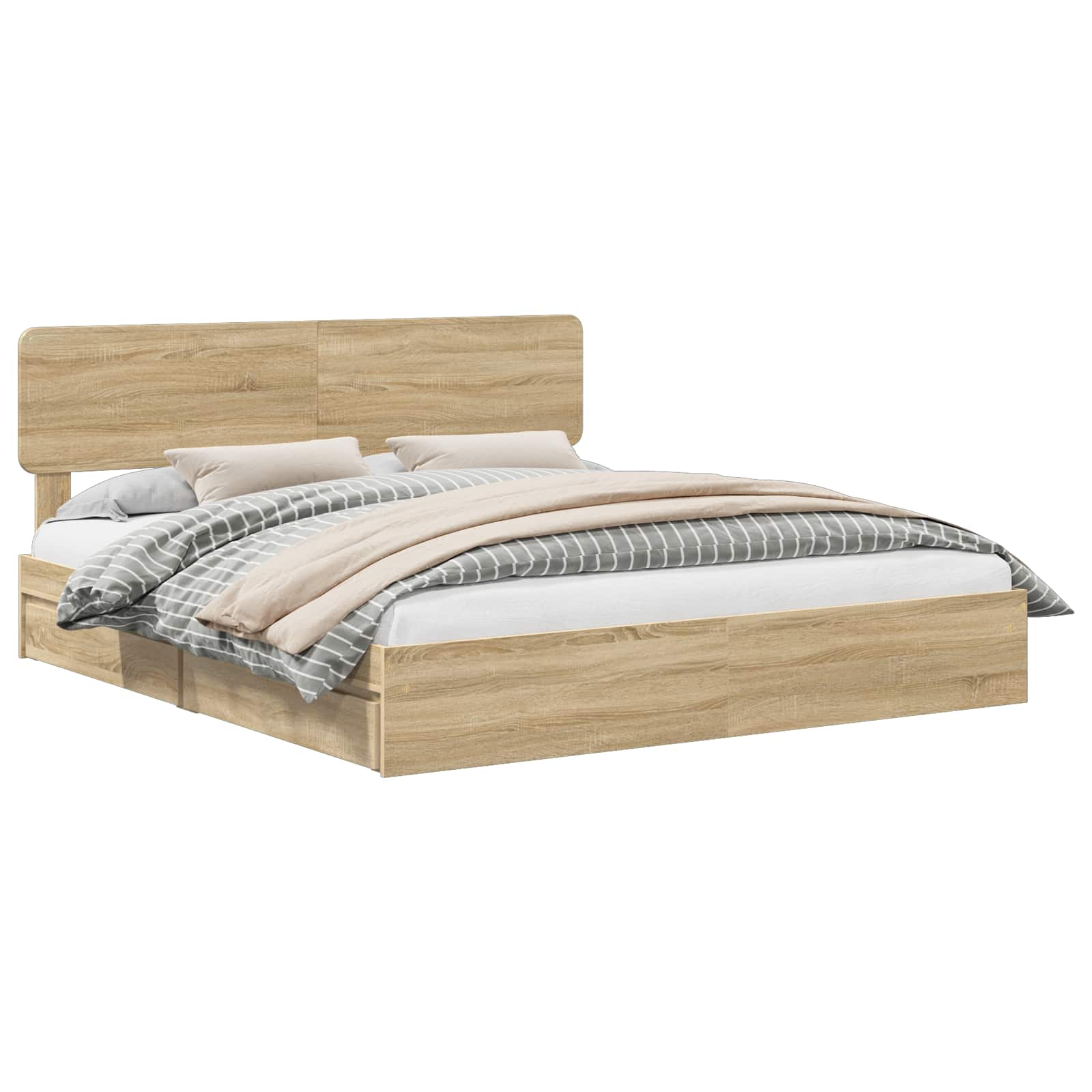 Opslag bed met lade Sonoma Eiken 180 x 200 cm Bewerkt hout is nu te koop bij PeponiXL, paradijselijk wonen!