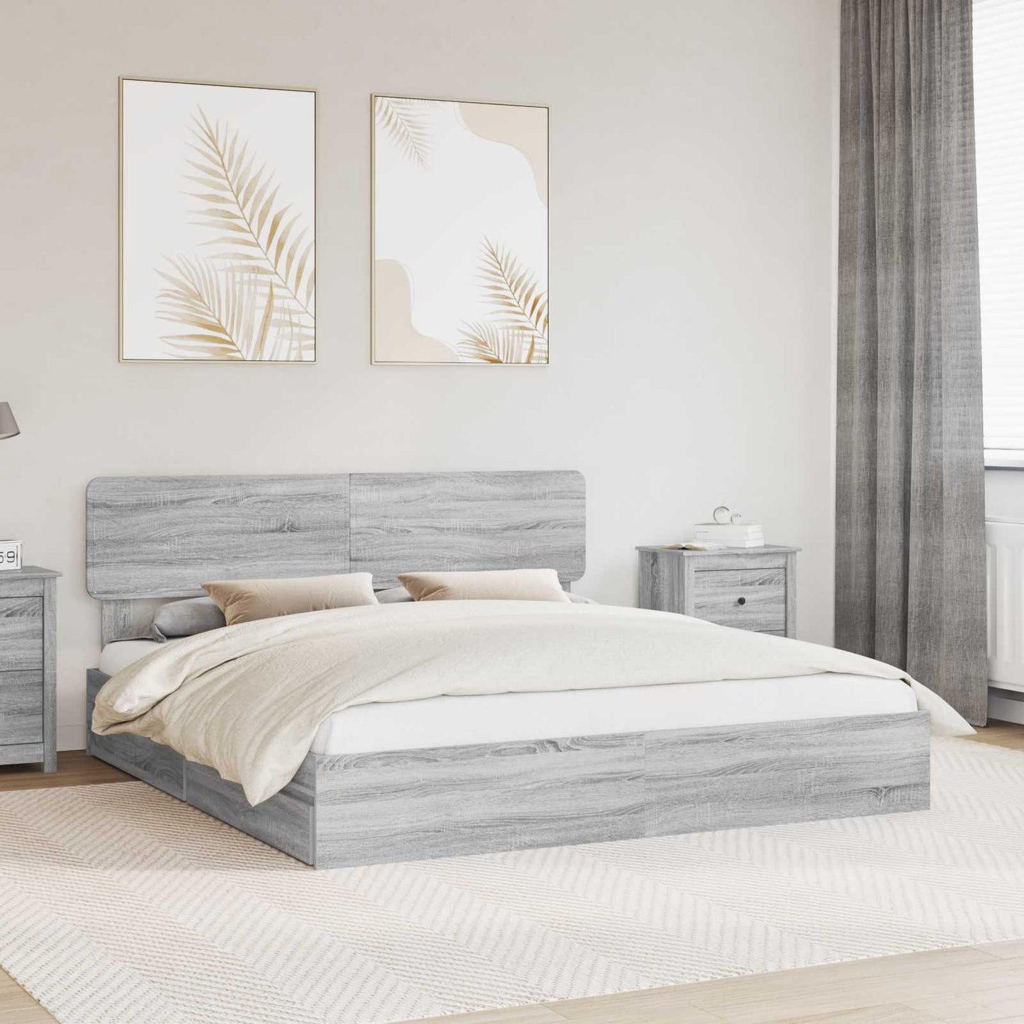 Opslag bed met lade Grijs Sonoma 180 x 200 cm Bewerkt hout is nu te koop bij PeponiXL, paradijselijk wonen!