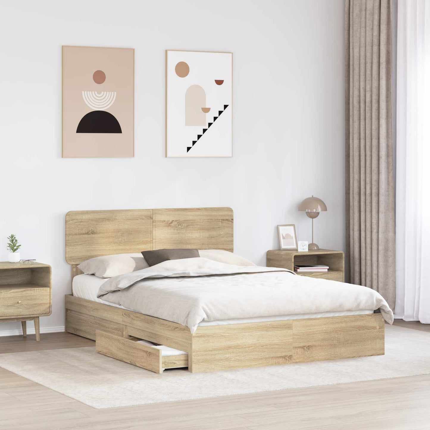 Opslag bed met lade Sonoma Eiken 160 x 200 cm Bewerkt hout is nu te koop bij PeponiXL, paradijselijk wonen!