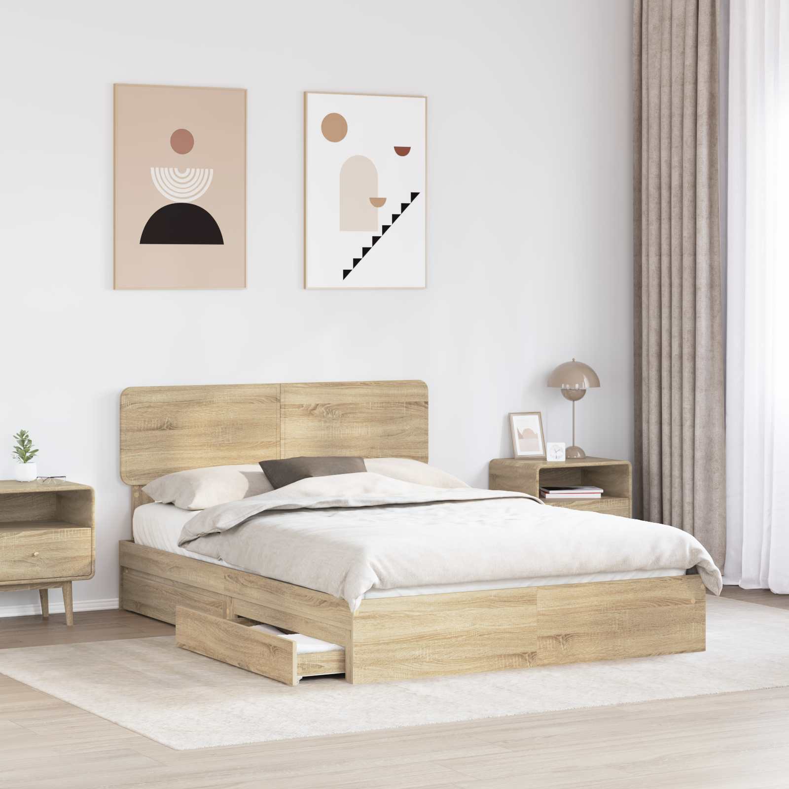 Opslag bed met lade Sonoma Eiken 160 x 200 cm Bewerkt hout is nu te koop bij PeponiXL, paradijselijk wonen!