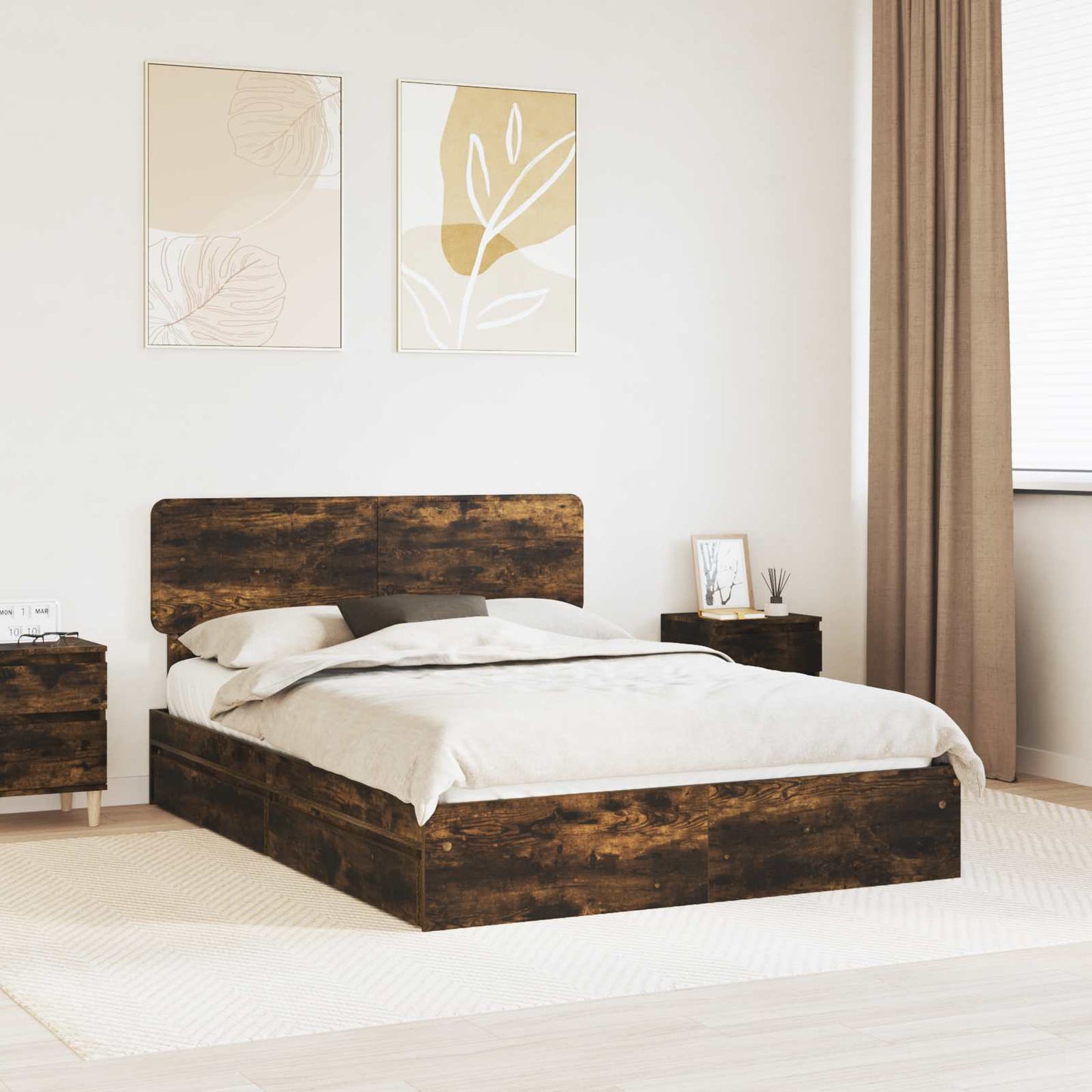 Opslag bed met lade Gerookt eiken 160 x 200 cm Bewerkt hout is nu te koop bij PeponiXL, paradijselijk wonen!