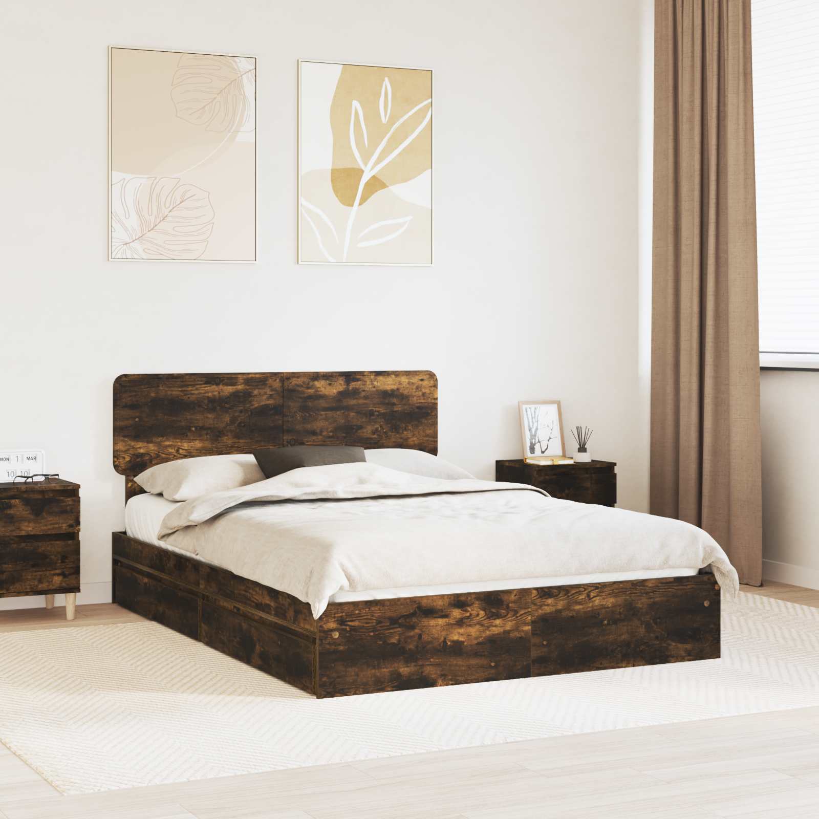 Opslag bed met lade Gerookt eiken 160 x 200 cm Bewerkt hout is nu te koop bij PeponiXL, paradijselijk wonen!