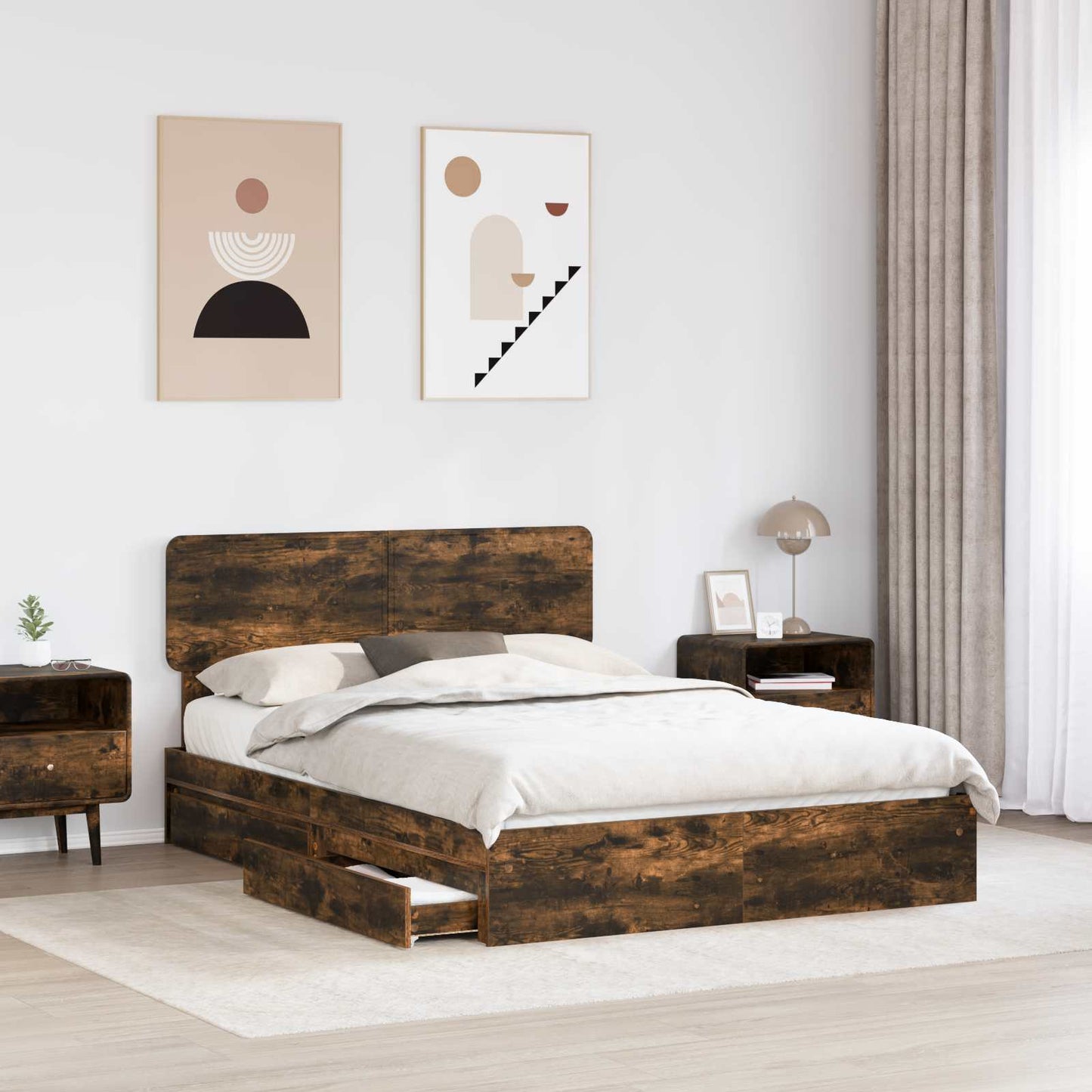 Opslag bed met lade Gerookt eiken 160 x 200 cm Bewerkt hout is nu te koop bij PeponiXL, paradijselijk wonen!