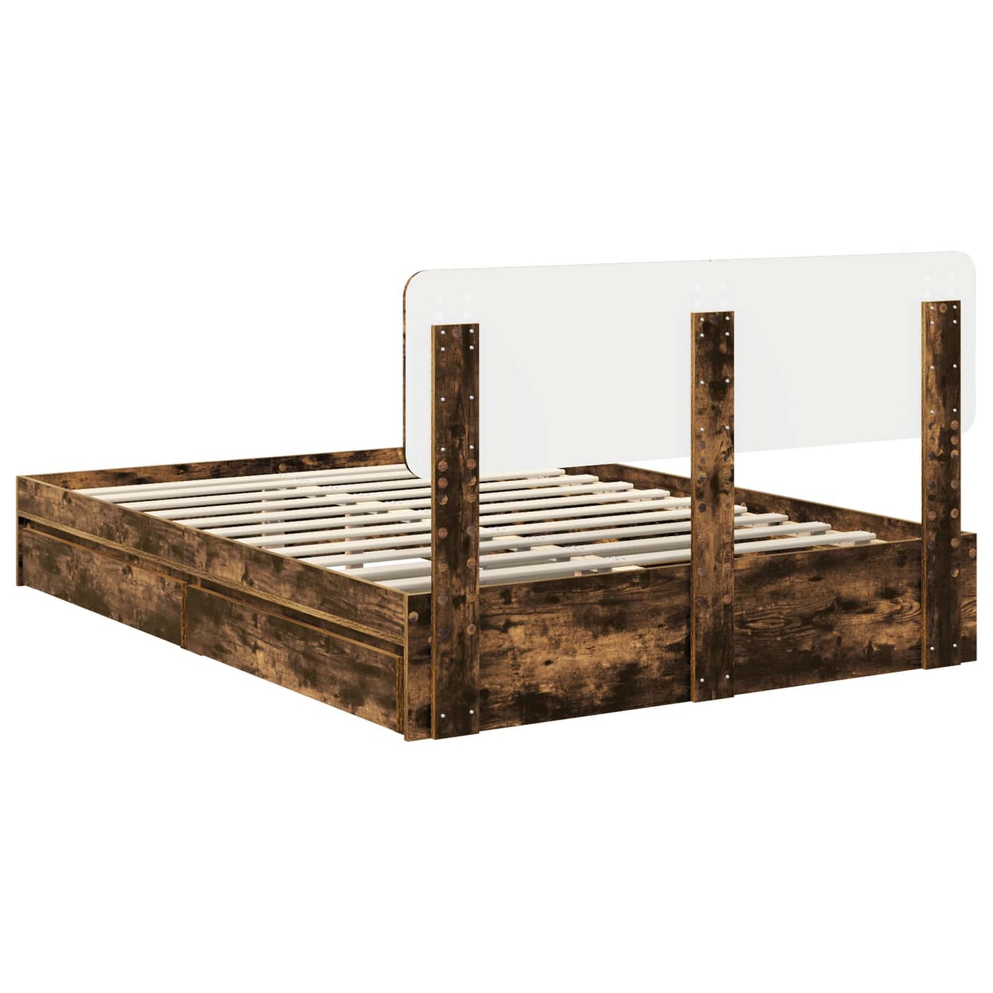 Opslag bed met lade Gerookt eiken 160 x 200 cm Bewerkt hout is nu te koop bij PeponiXL, paradijselijk wonen!