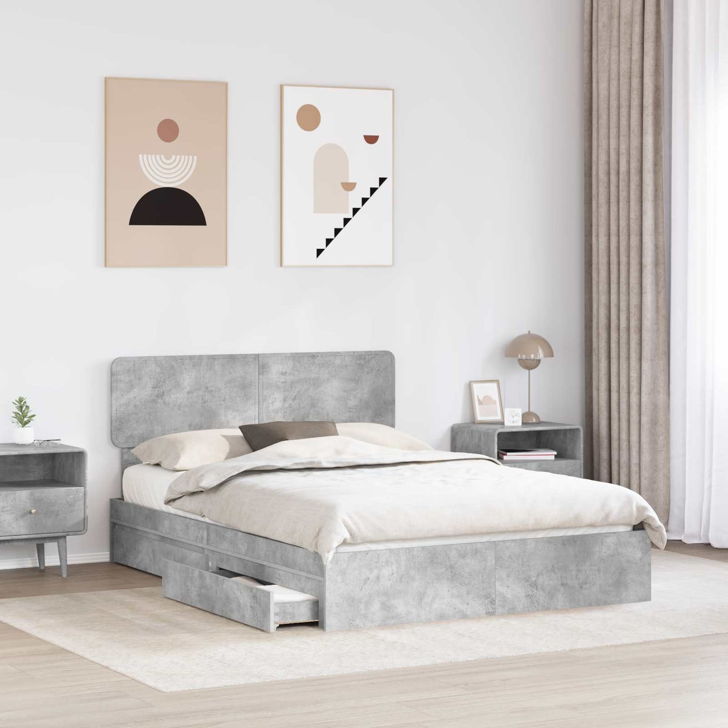 Opslag bed met hoofdeinde Beton Grijs 150 x 200 cm Bewerkt hout is nu te koop bij PeponiXL, paradijselijk wonen!