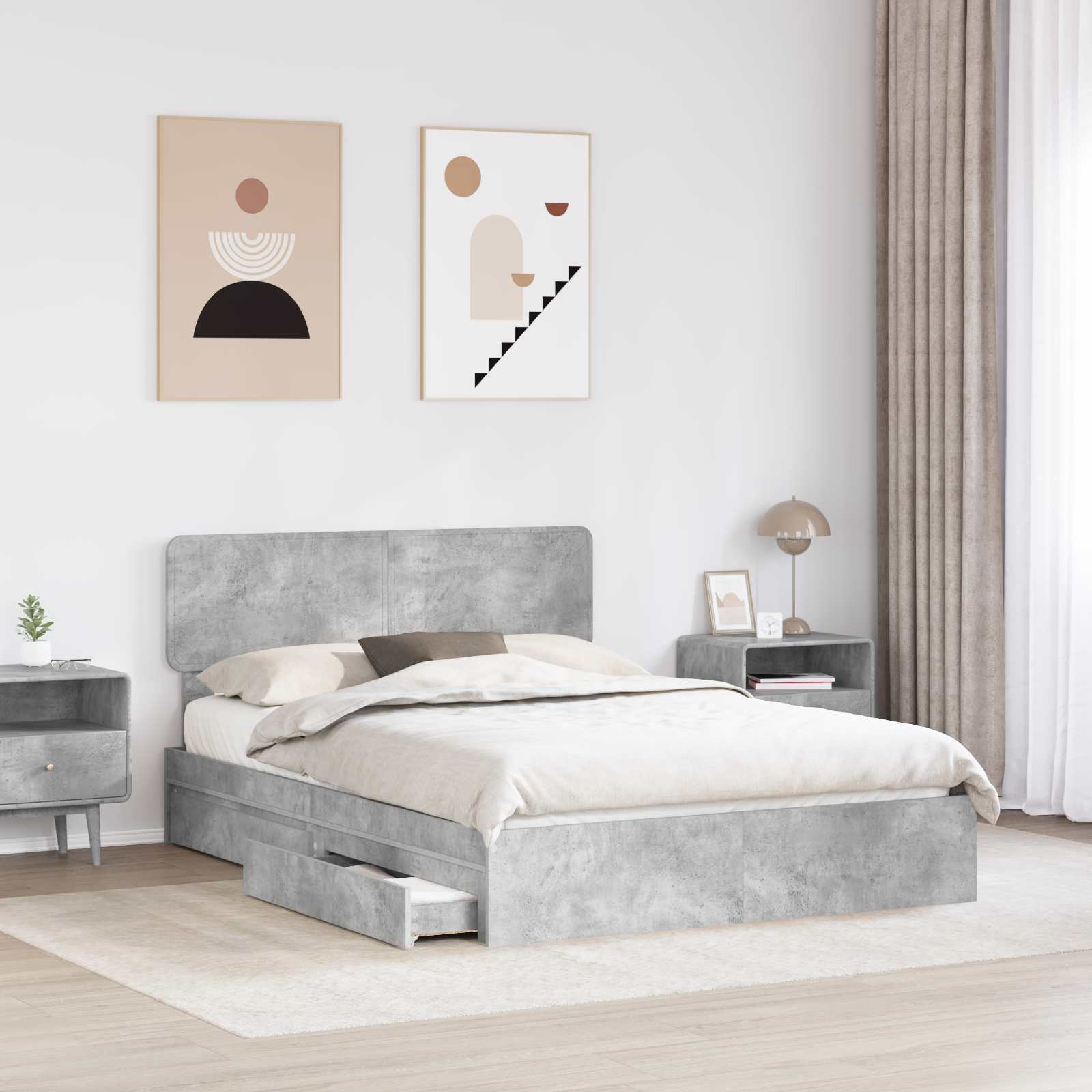 Opslag bed met hoofdeinde Beton Grijs 150 x 200 cm Bewerkt hout is nu te koop bij PeponiXL, paradijselijk wonen!