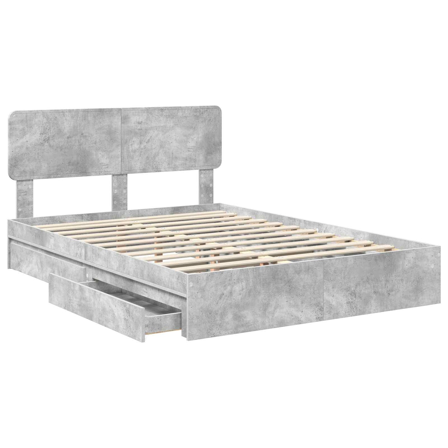 Opslag bed met hoofdeinde Beton Grijs 150 x 200 cm Bewerkt hout is nu te koop bij PeponiXL, paradijselijk wonen!